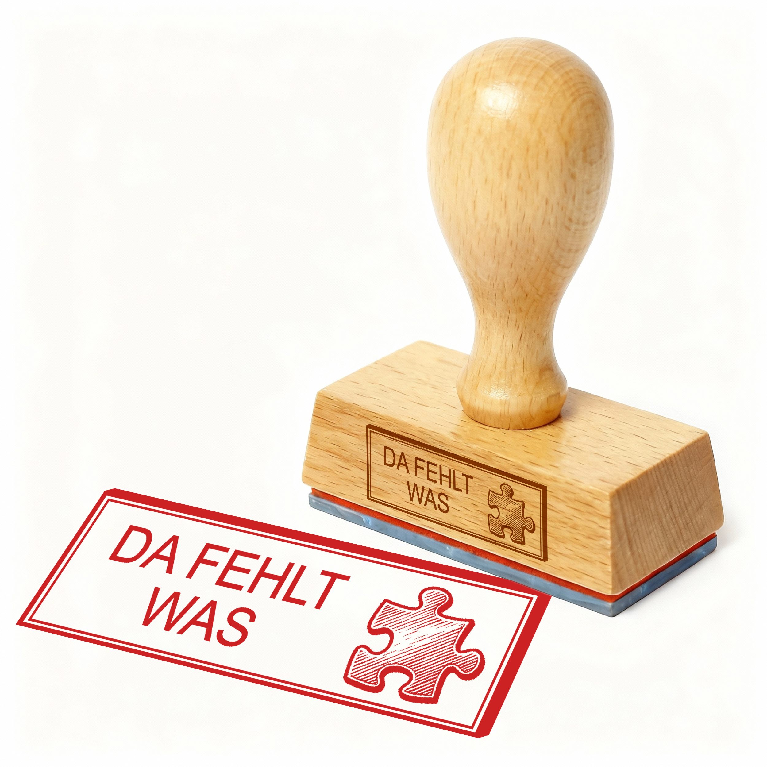 Bürostempel DA FEHLT WAS Puzzleteil Stempel – Holzstempel 48x18 mm für Dokumente - unvollständig, fehlt, Lücke