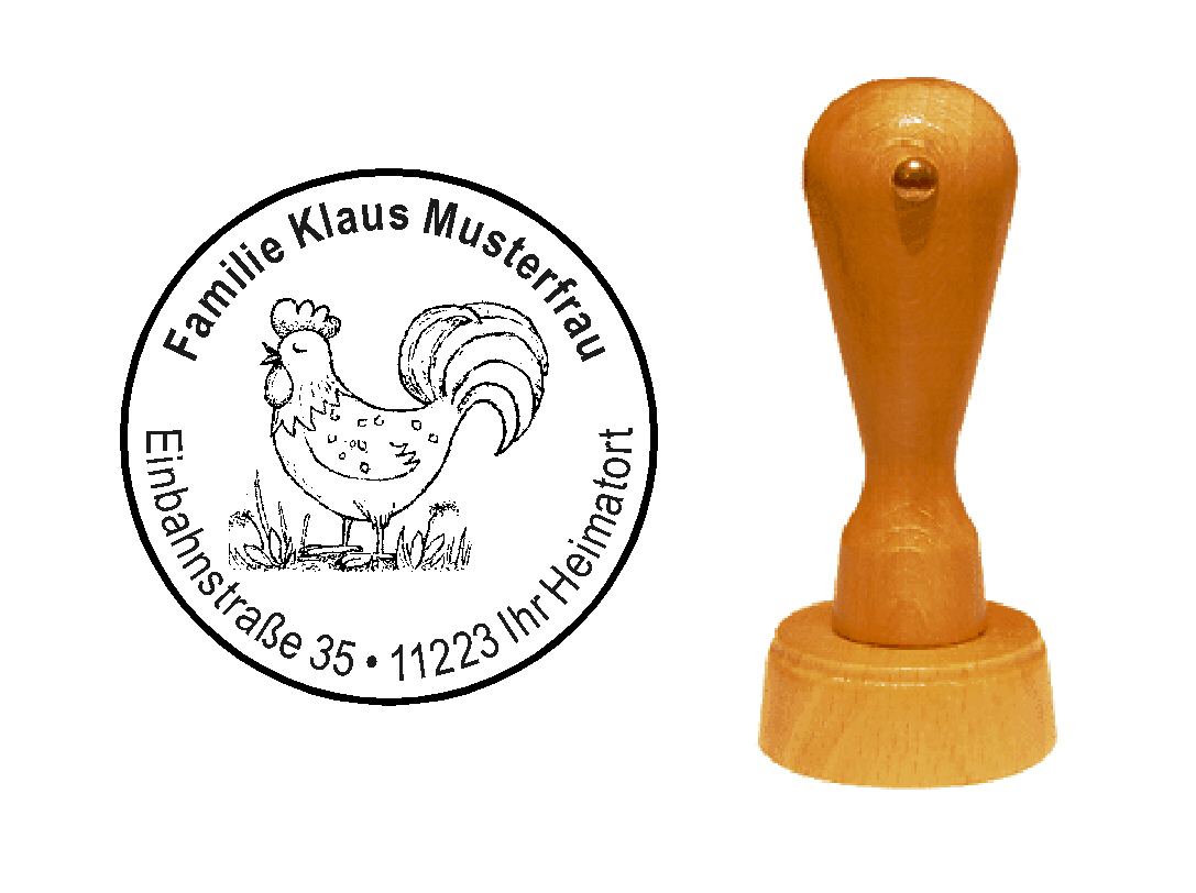« Vintage Hahn » Holzstempel mit persönlichem Wunschtext