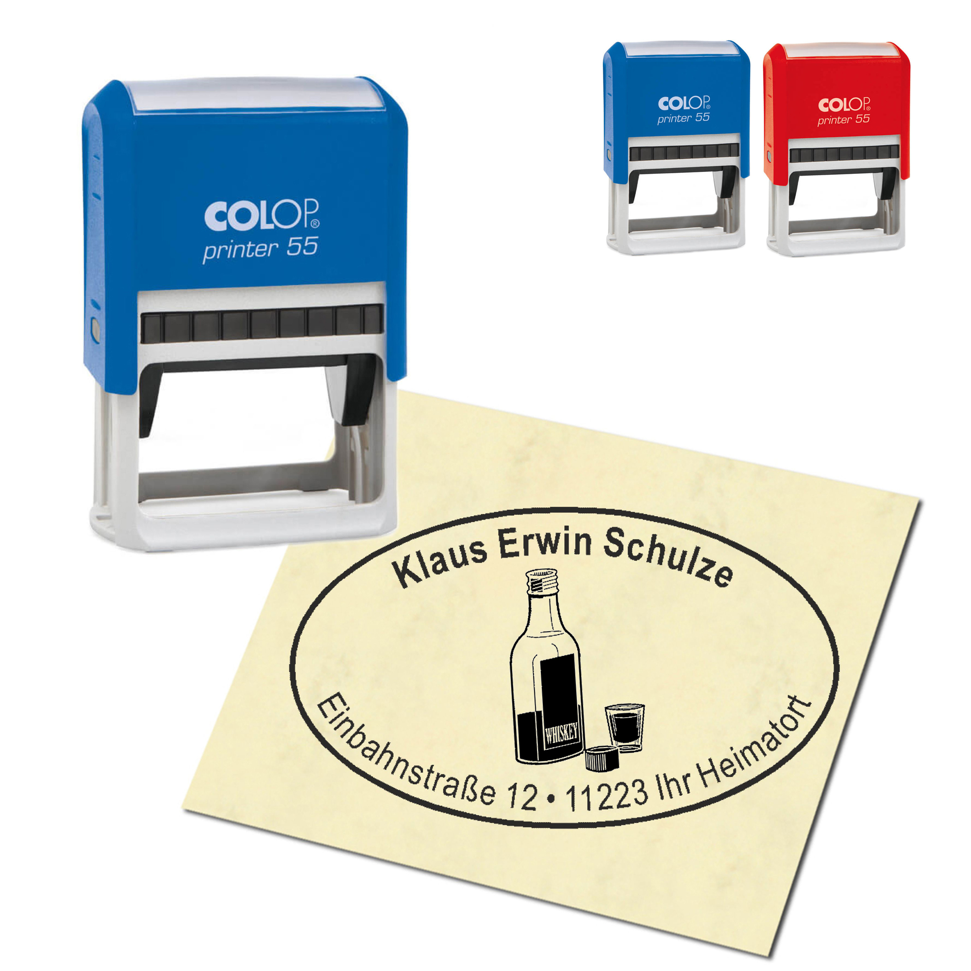 Adressstempel personalisiert Stempel - Schnapsflasche - oval 59 x 39 mm