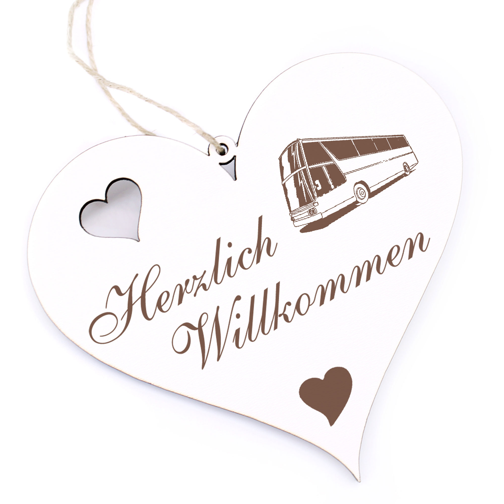 Herzlich Willkommen Schild - Reisebus - Deko Herz Holz