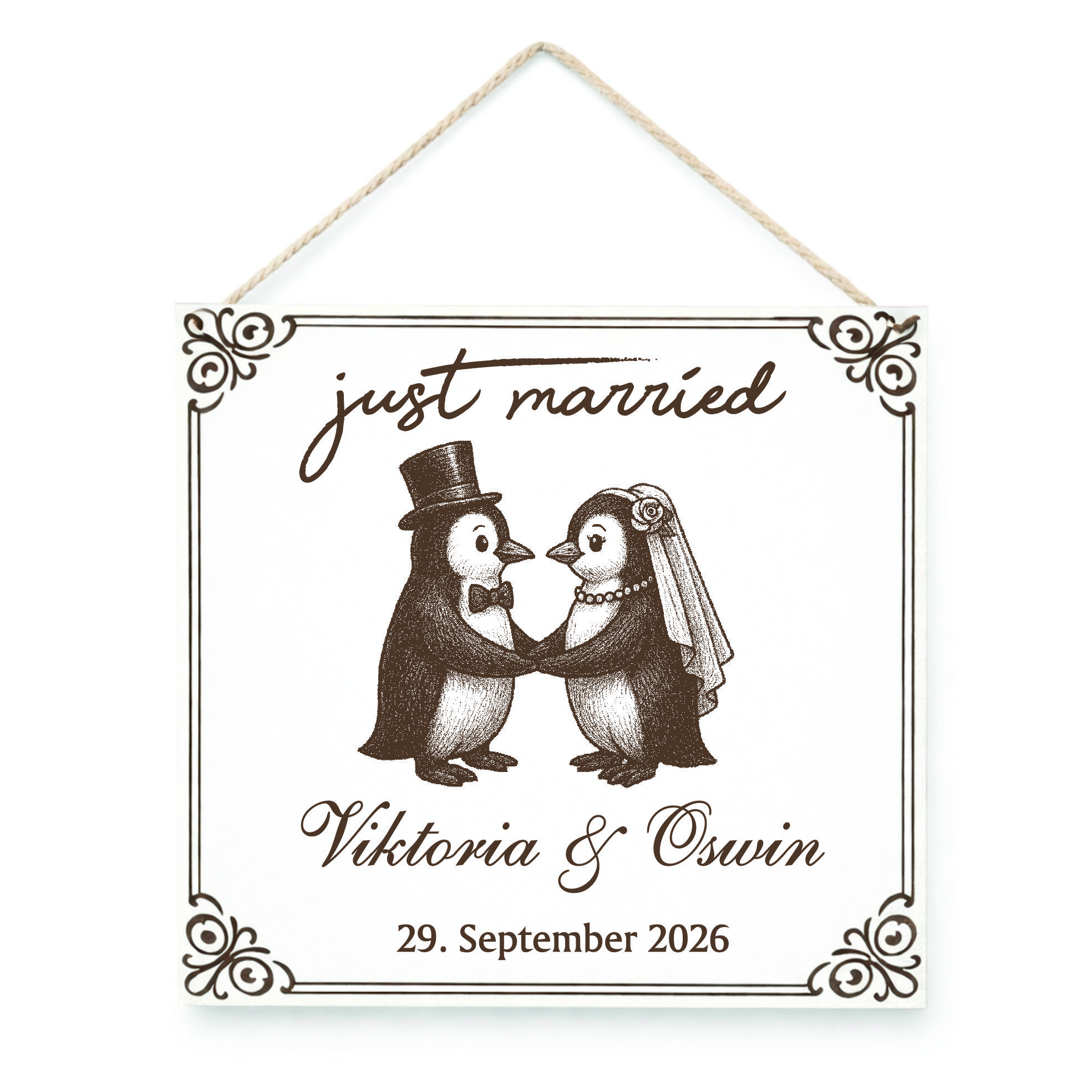 Just Married Schild personalisiert – graviertes HDF Dekoschild 15x15 cm