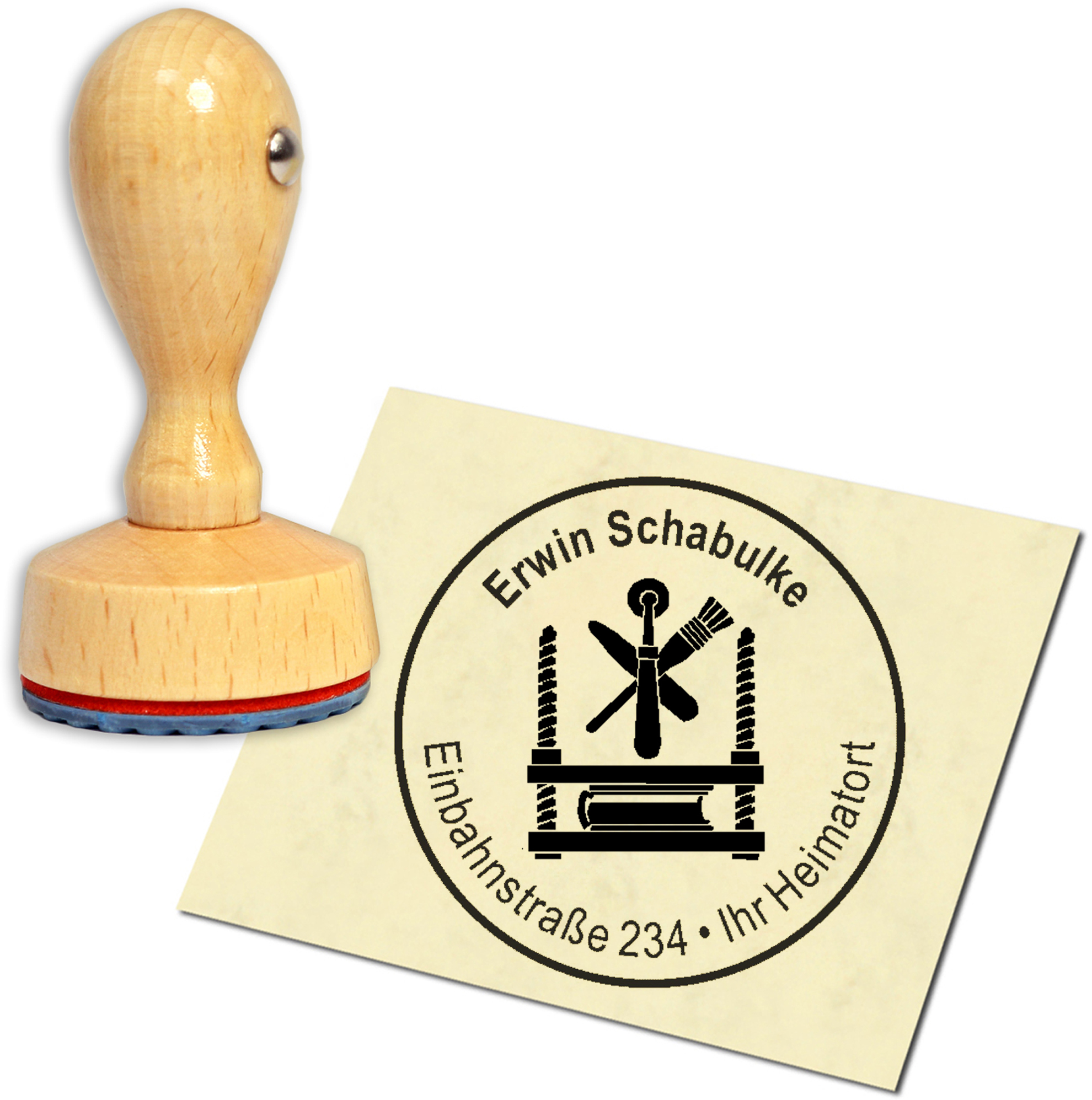 Stempel Adressstempel Holzstempel - Buchbinder - rund 40mm