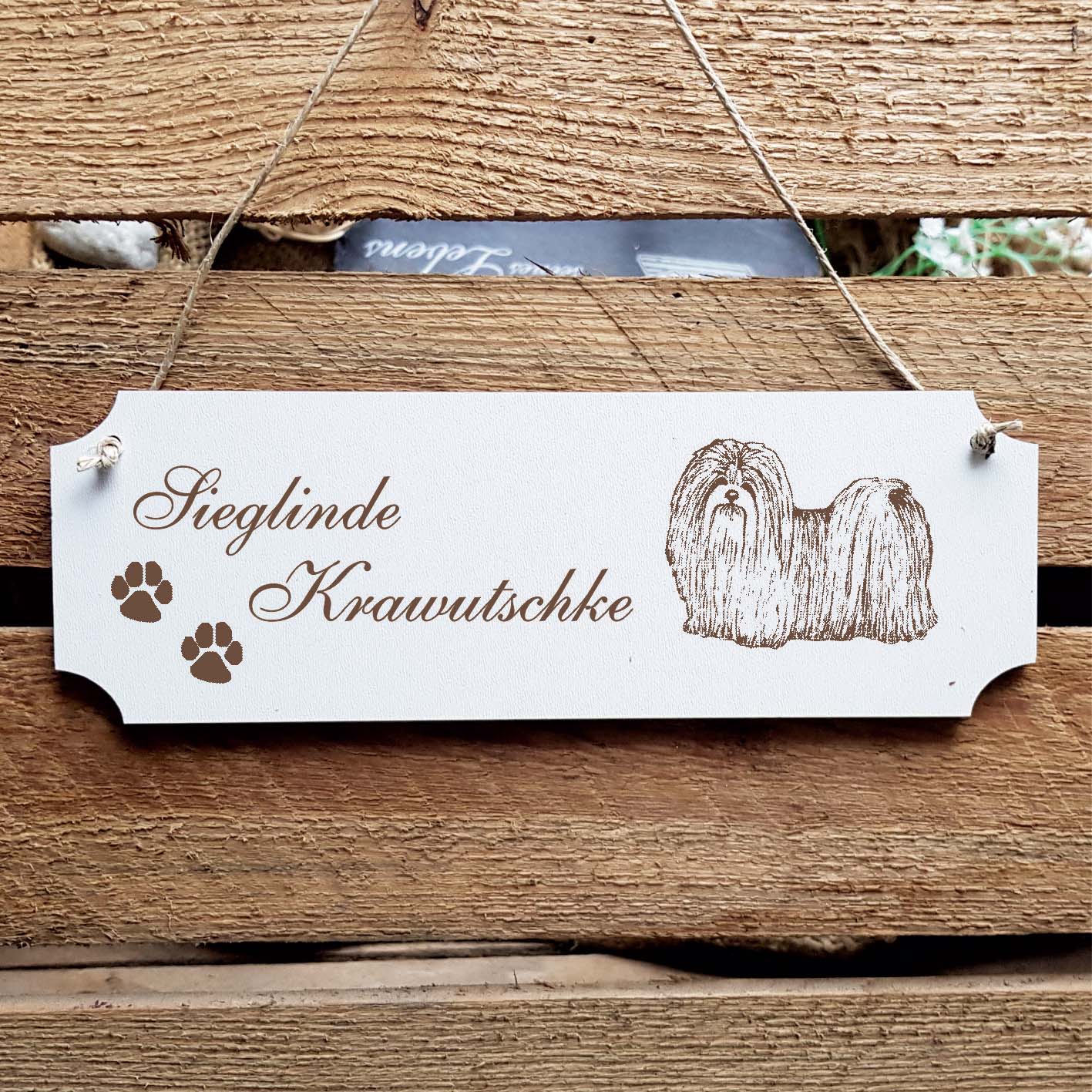 Schild « Lhasa Apso » Namensschild Türschild zum Anhängen - 20 x 6,7 cm