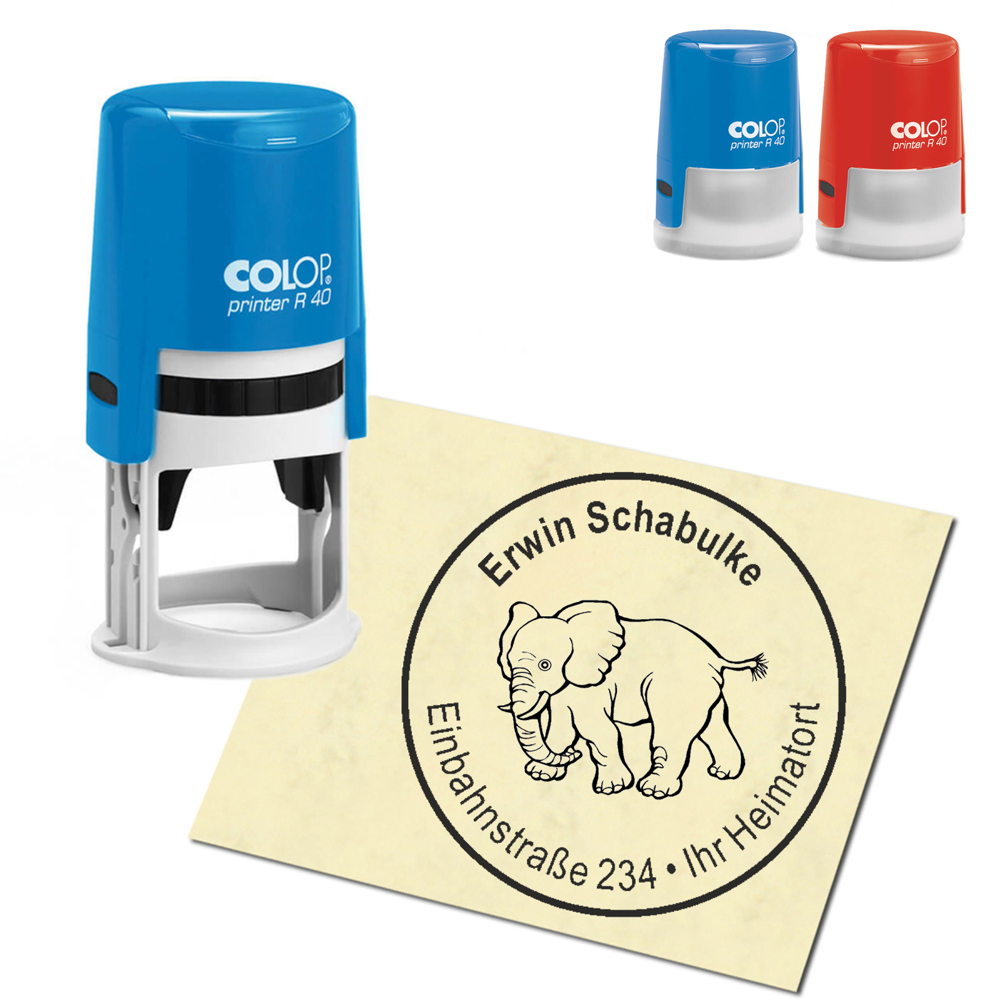 Stempel Adressstempel personalisiert - laufender Elefant - rund &empty; 40mm