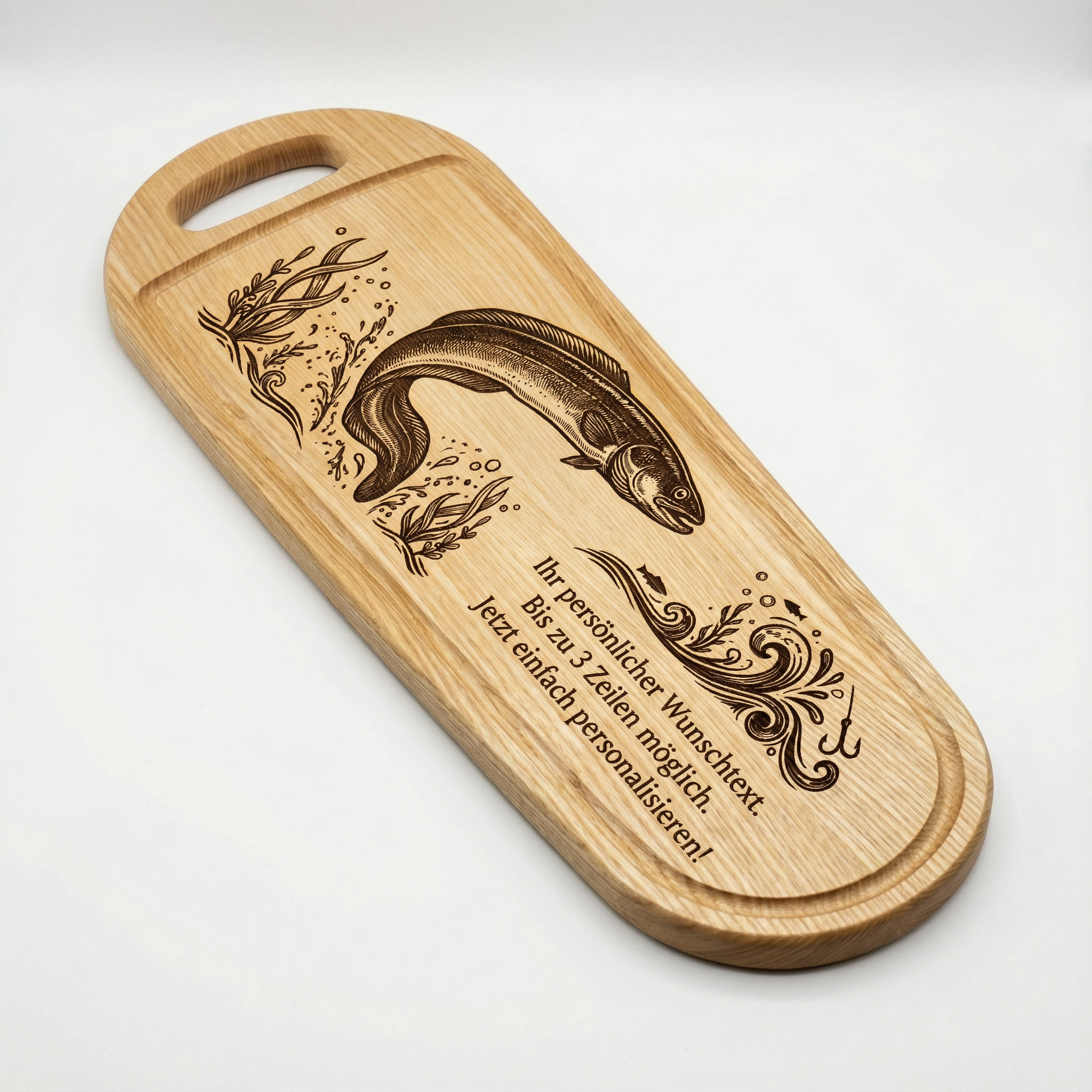 XXL Fisch Schneidebrett aus Esche mit Gravur – Aal –  60x20cm - Angler Griller Koch