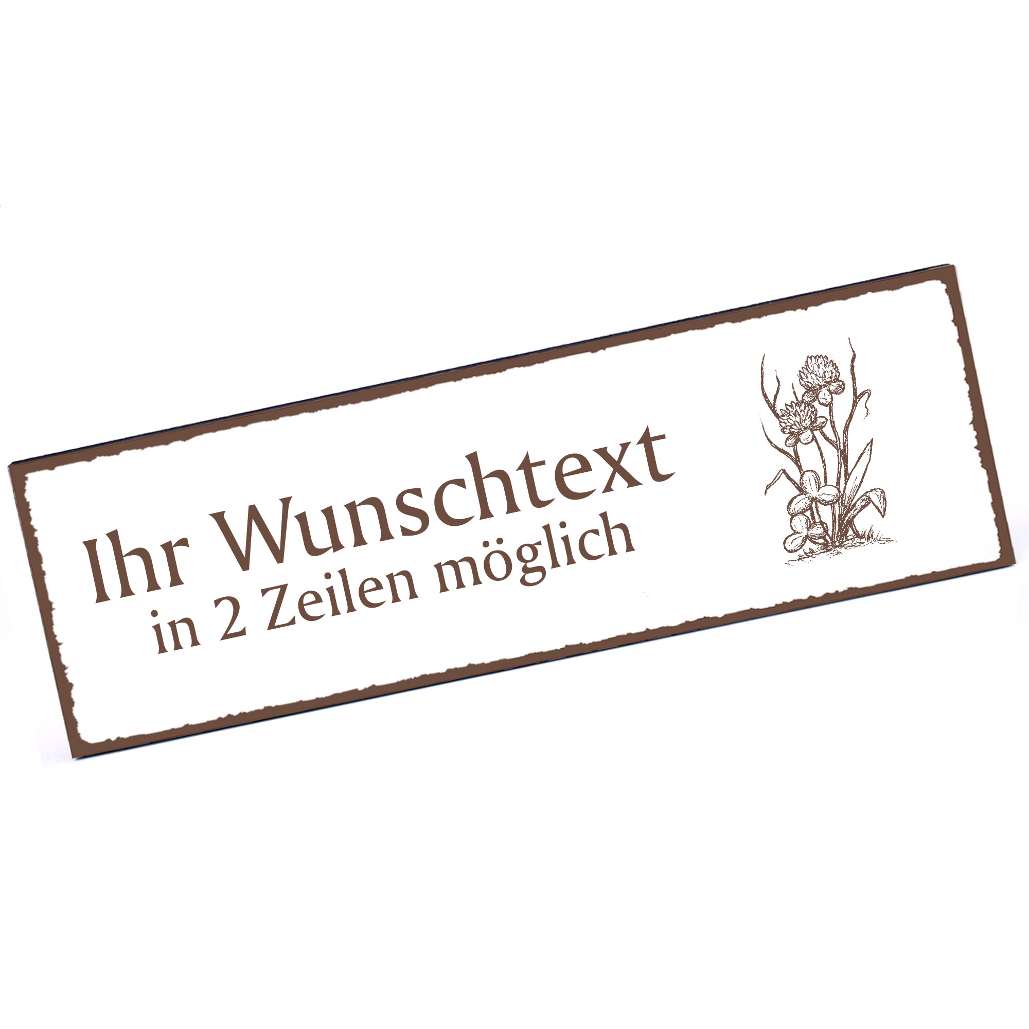 Türschild Kleeblume  Namensschild personalisiert mit Gravur - 150mm x 50mm - selbstklebend