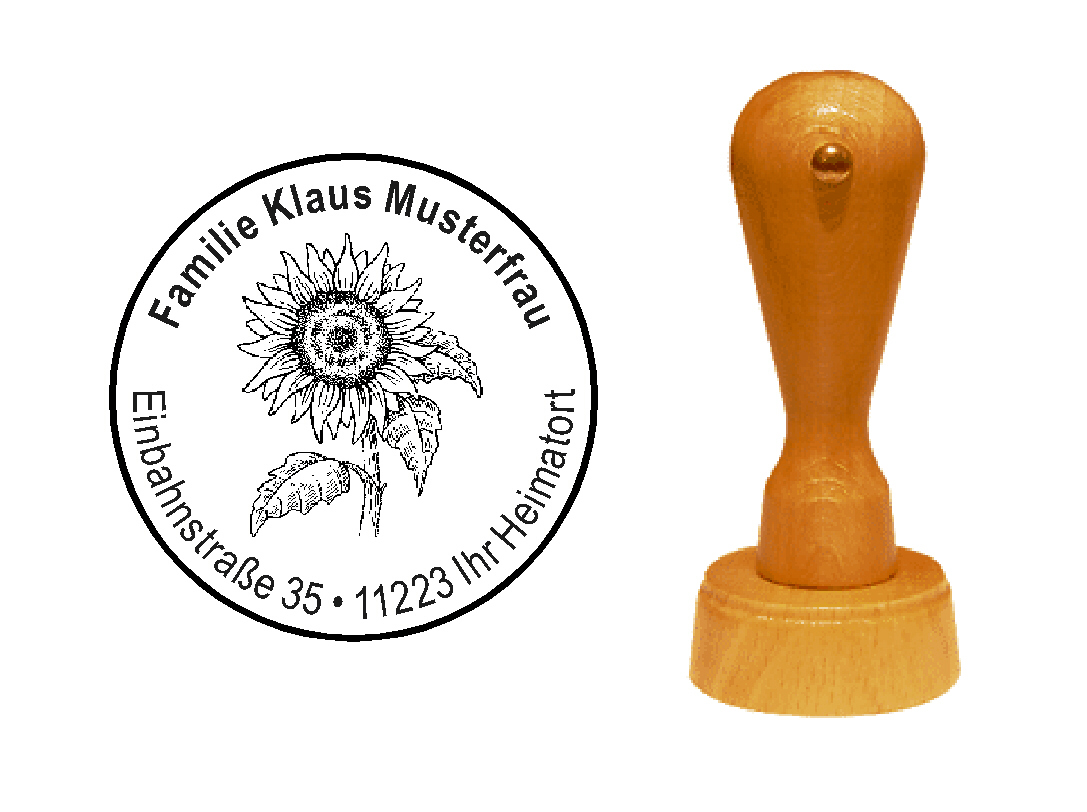 « Sonnenblume » Holzstempel mit persönlichem Wunschtext
