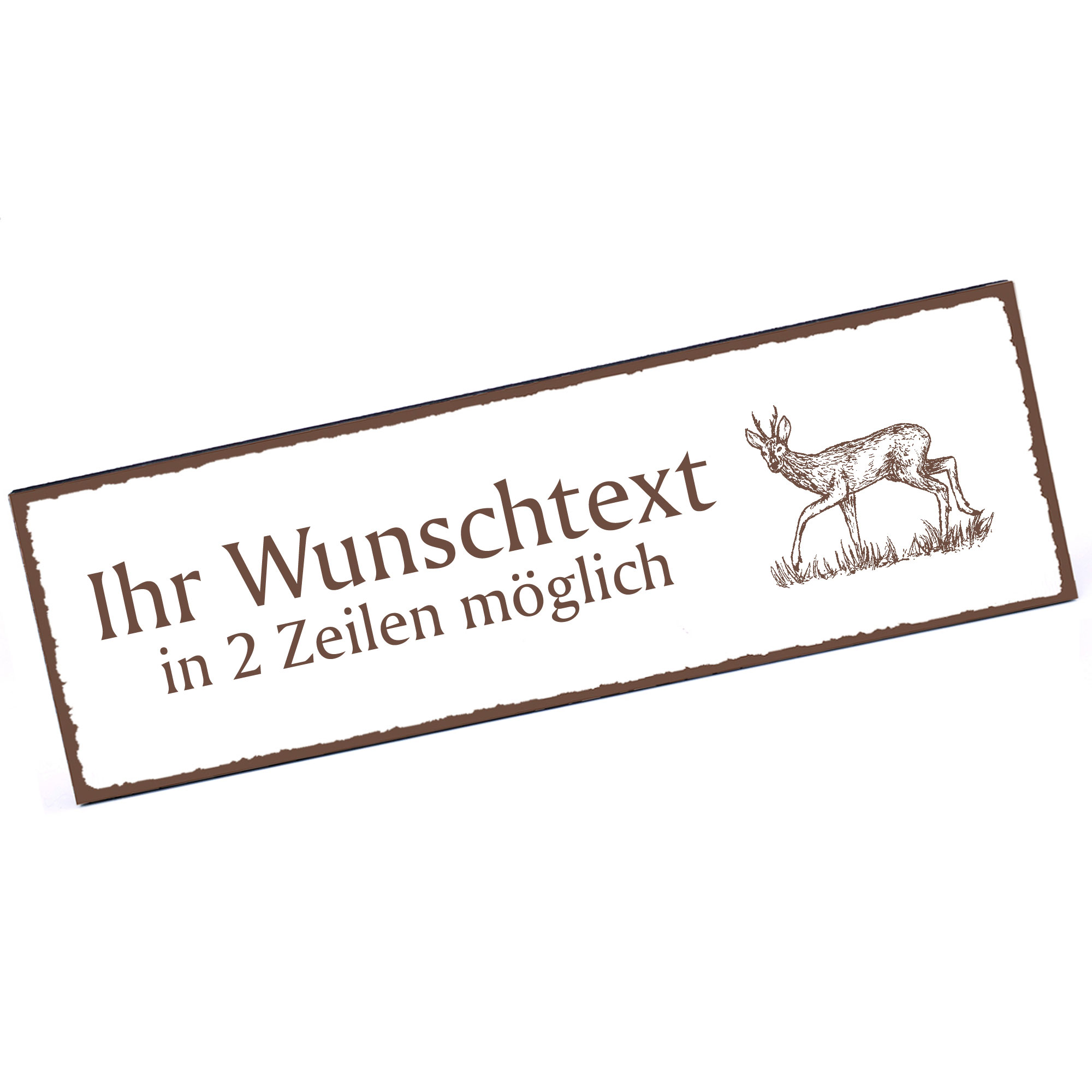 Türschild Reh auf Wiese  Namensschild personalisiert mit Gravur - 150mm x 50mm - selbstklebend
