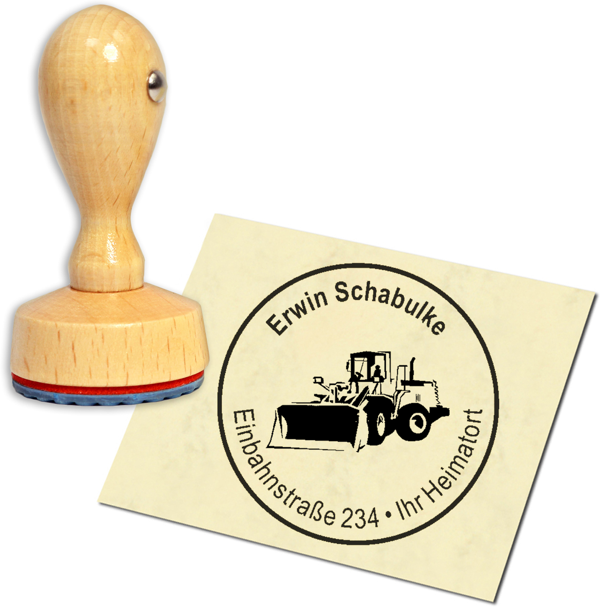 Stempel Adressstempel Holzstempel - Radlader - rund 40mm