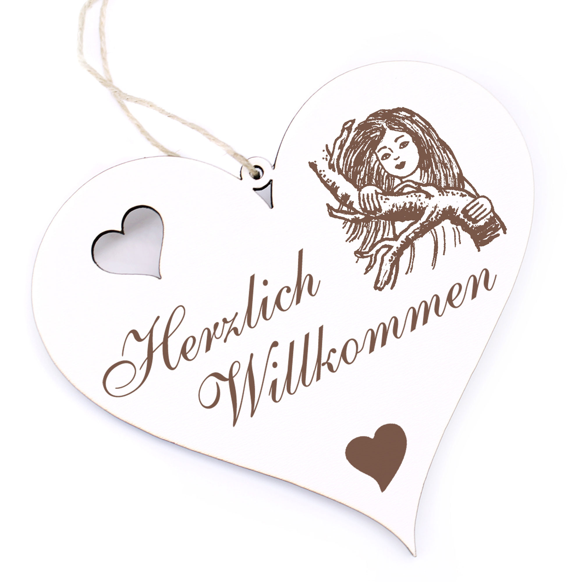 Herzlich Willkommen Schild - Waldelfe - Deko Herz Holz