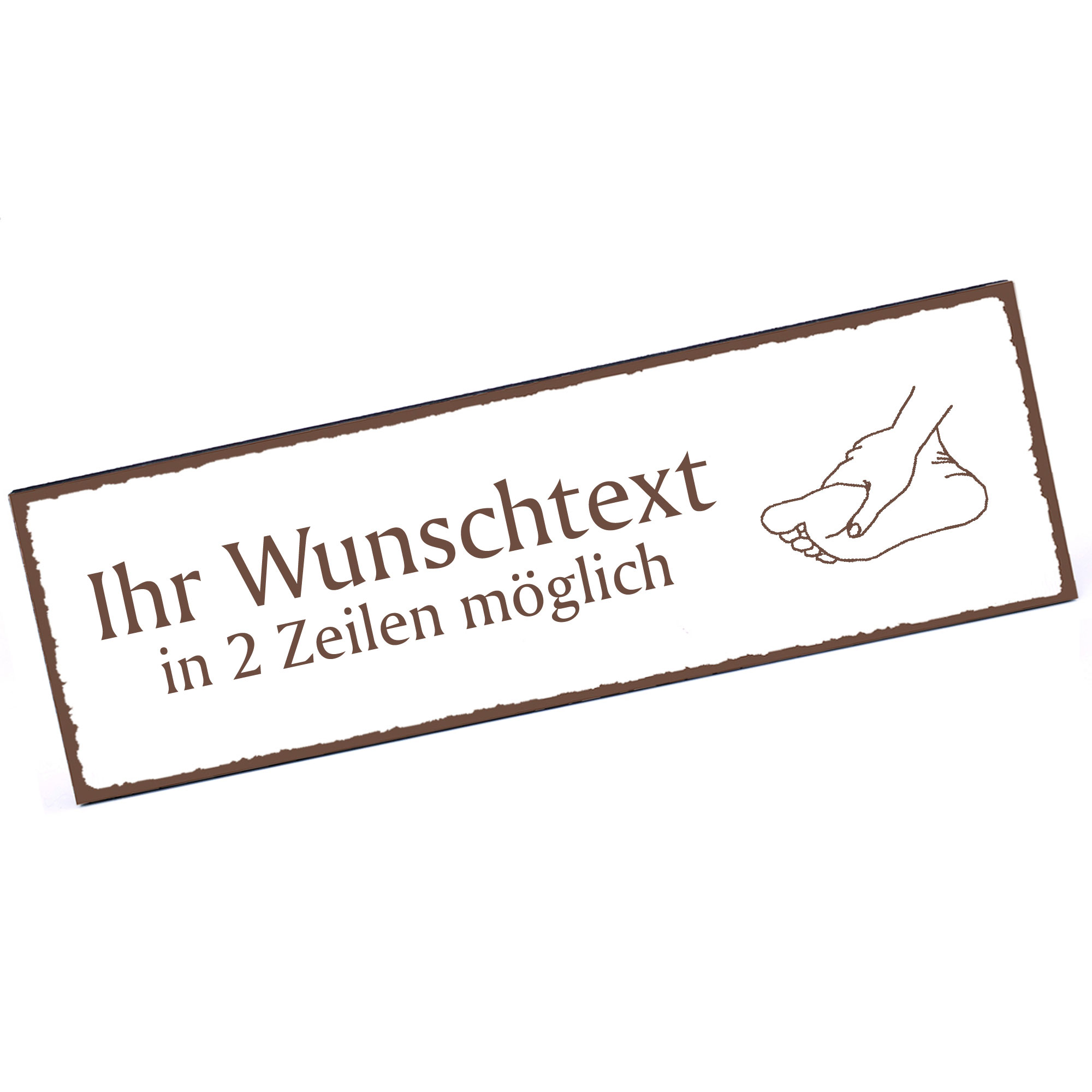 Türschild Fuß und Hand  Namensschild personalisiert mit Gravur - 150mm x 50mm - selbstklebend