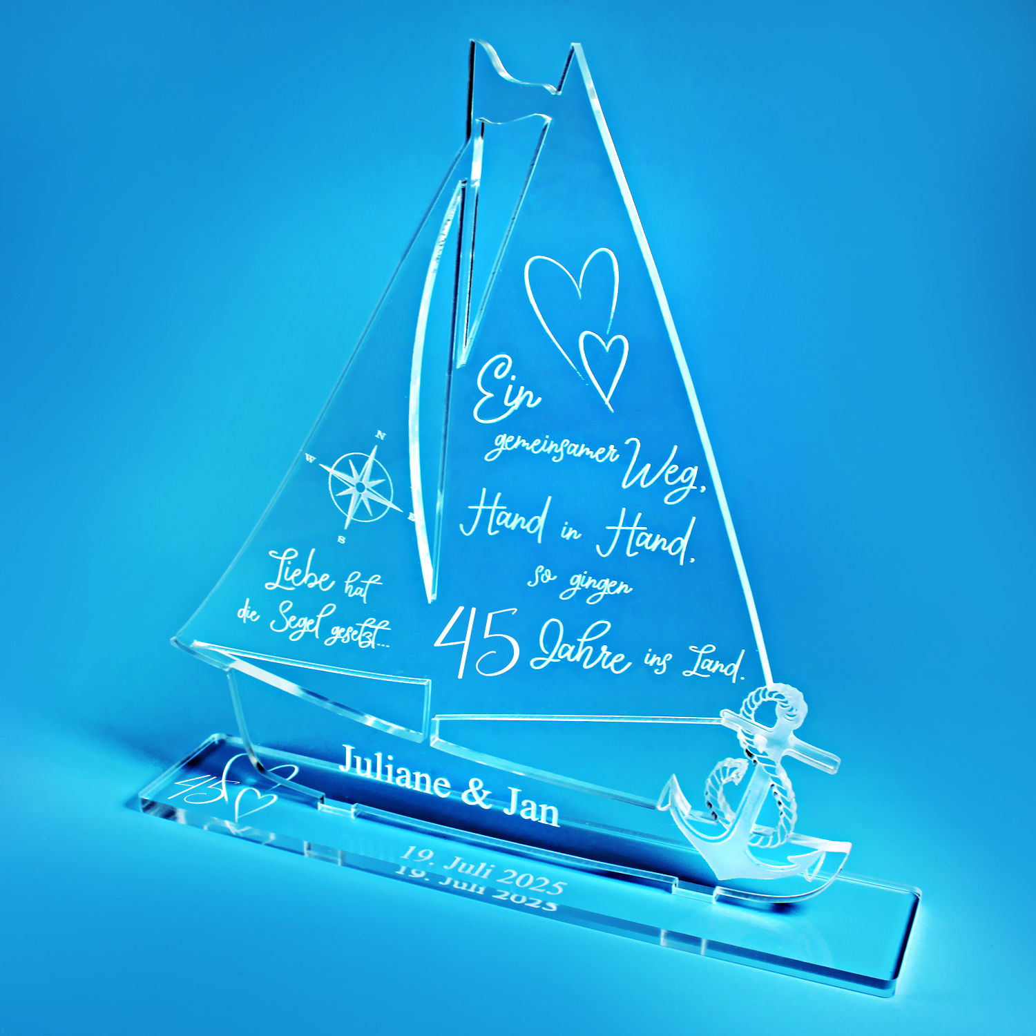 Geschenk Messing Hochzeit personalisiertes Schiff aus Acryl 45 Messinghochzeit- Personalisierte Geschenke zur Messing Hochzeit 