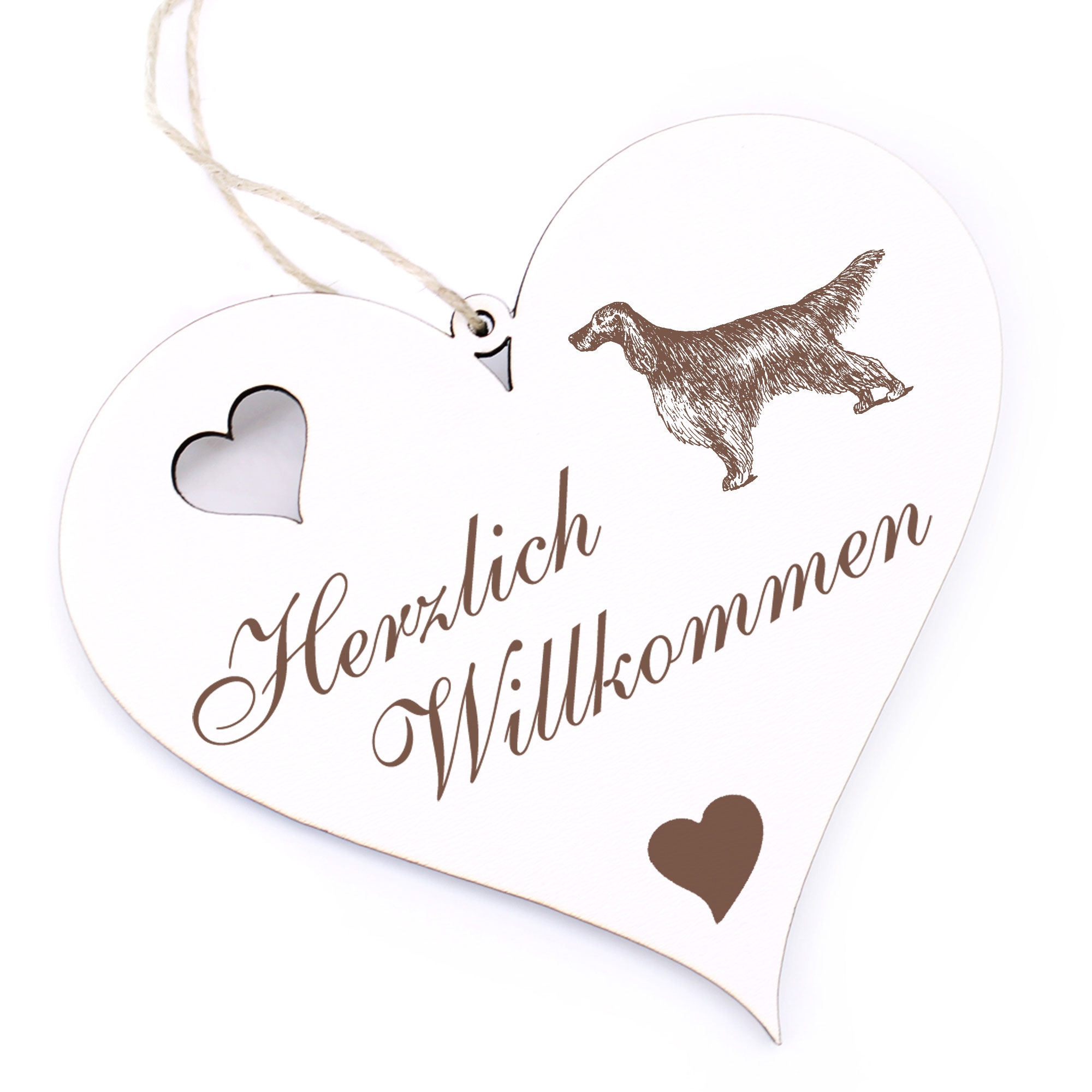 Herzlich Willkommen Schild - Irish Red Setter - Deko Herz Holz