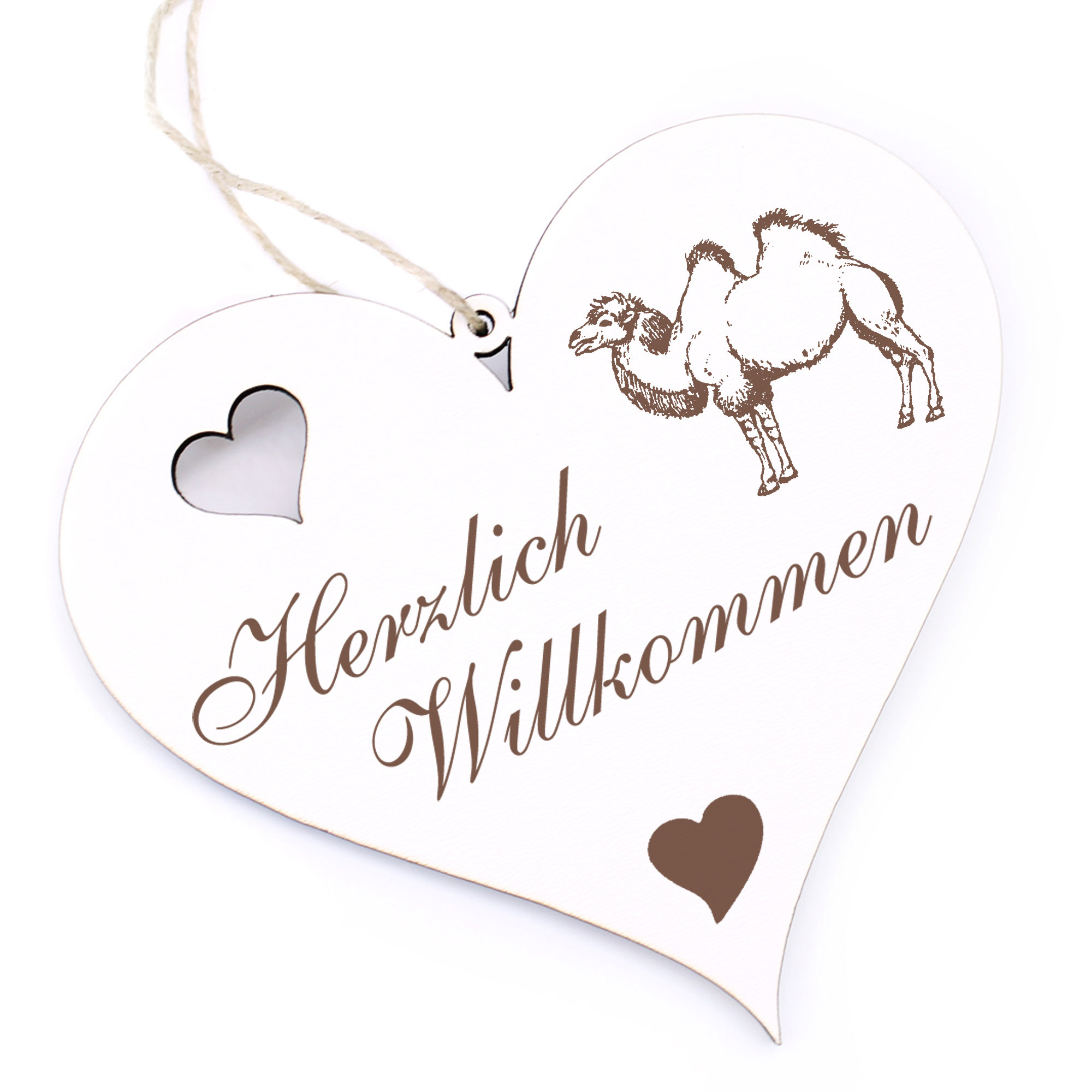 Herzlich Willkommen Schild - stehendes Kamel - Deko Herz Holz