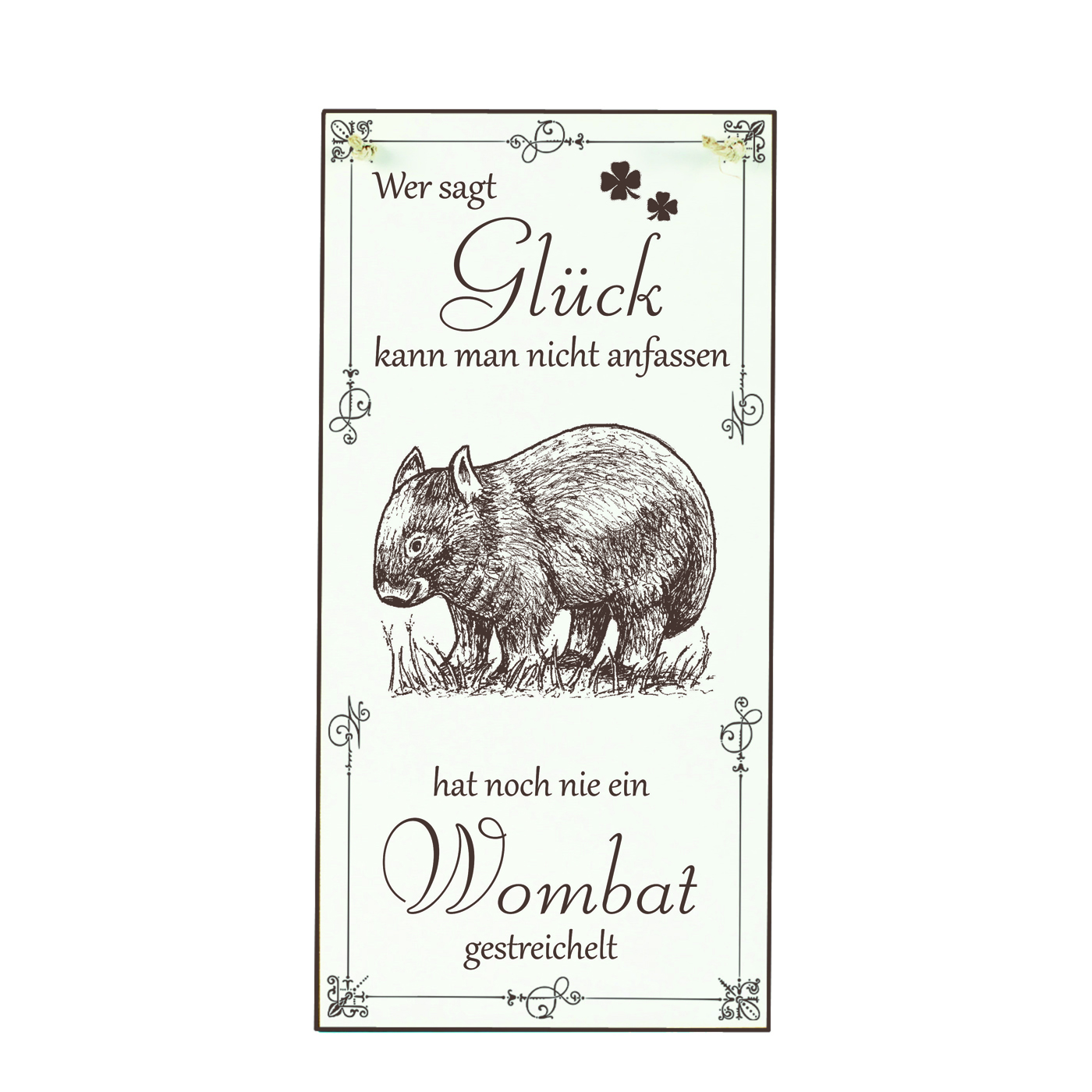 Schild Wombat Glück kann man streicheln Spruch - Vintage Dekoschild Tiere Türschild  10 x 20 cm