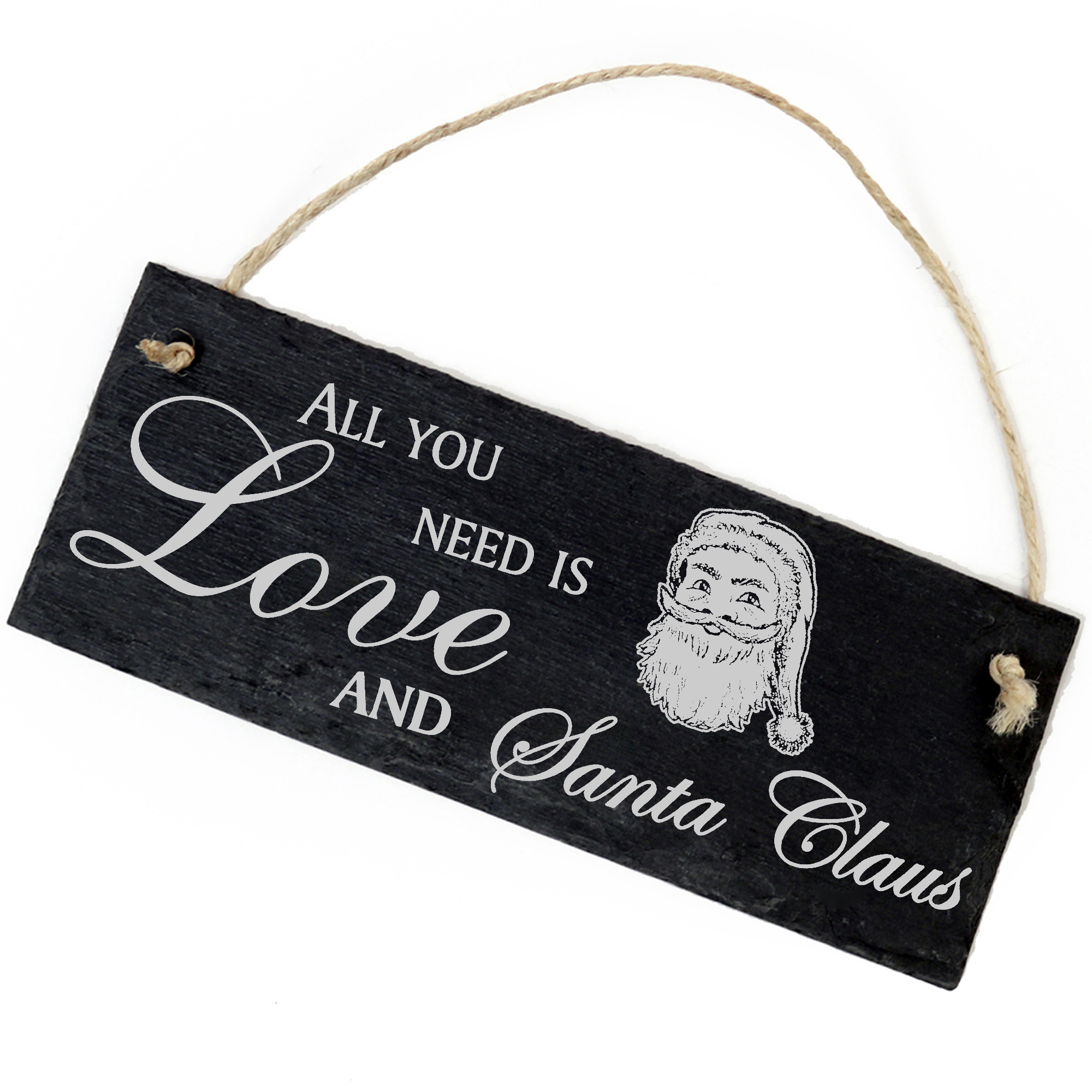 Schiefertafel Deko Weihnachtsmann Schild 22 x 8 cm - All you need is Love and Santa Claus
