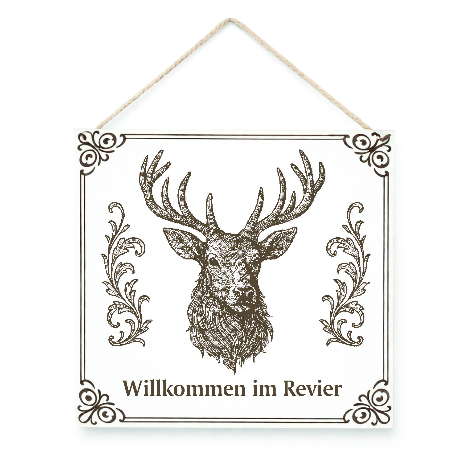Willkommen im Revier Schild Hirsch Jagd Türschild Jagdhütte 15x15 cm