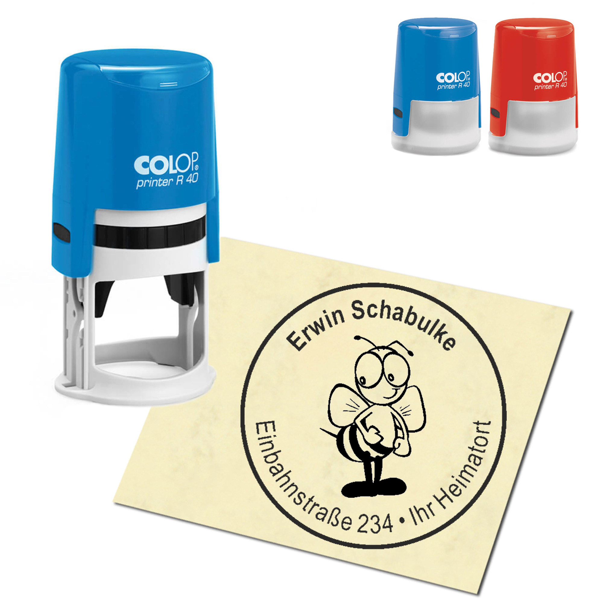 Stempel Adressstempel personalisiert - witzige Biene - rund &empty; 40mm
