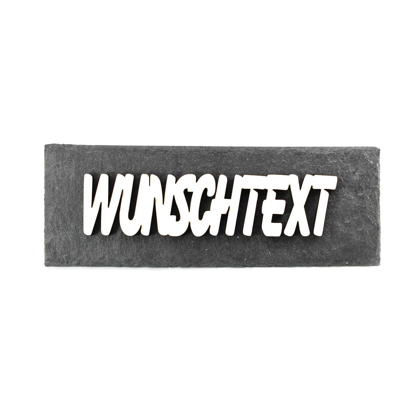 Schiefer Schild Wunschtext kombiniert mit Schriftzug aus Holz - Schild selbstklebend 15 x 5 cm