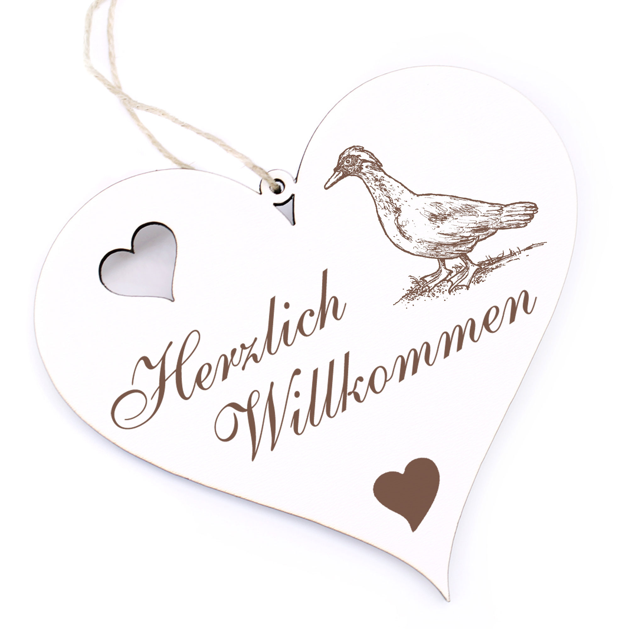 Herzlich Willkommen Schild - Flugente - Deko Herz Holz
