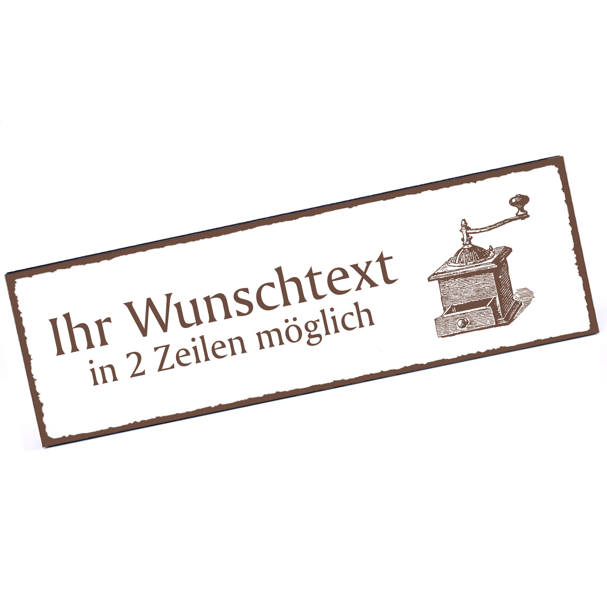 Türschild Kurbel Kaffeemühle  Namensschild personalisiert mit Gravur - 150mm x 50mm - selbstklebend