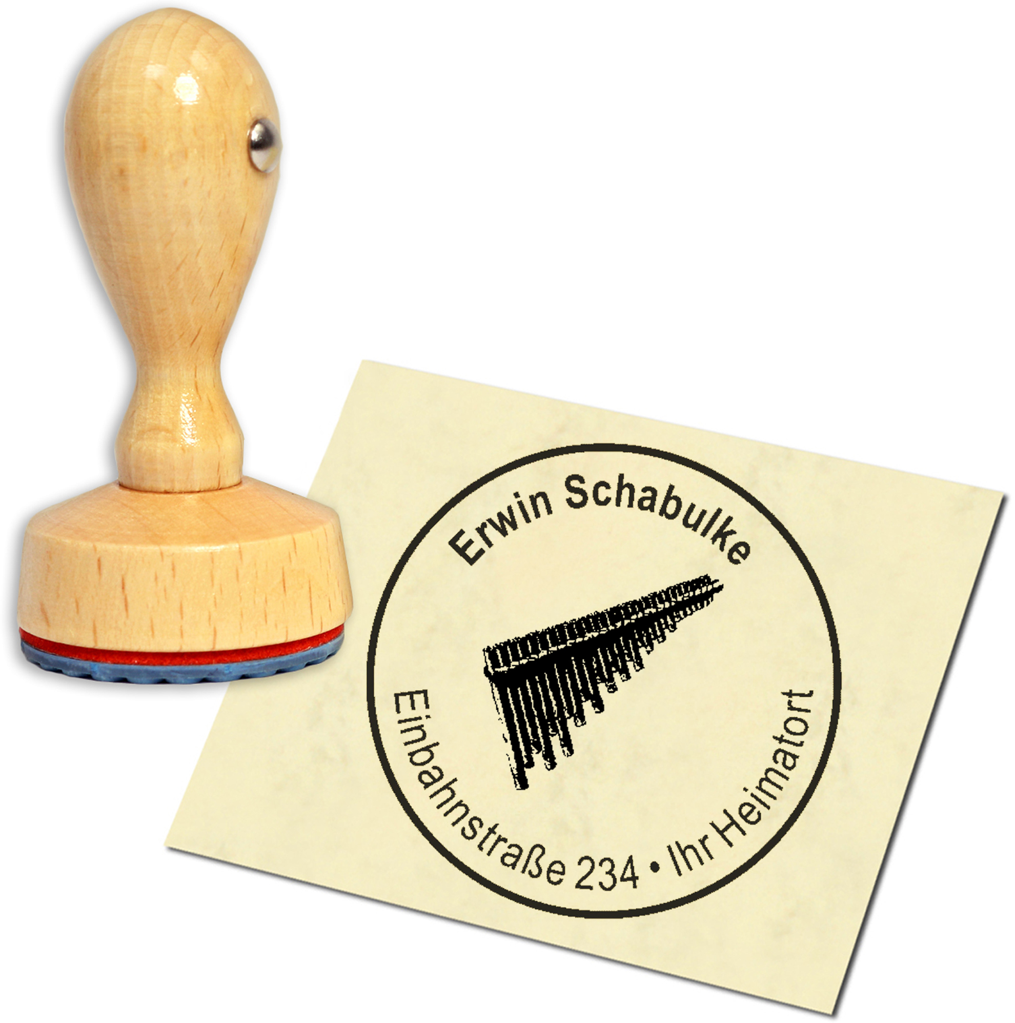 Stempel Adressstempel Holzstempel - Panflöte - rund 40mm