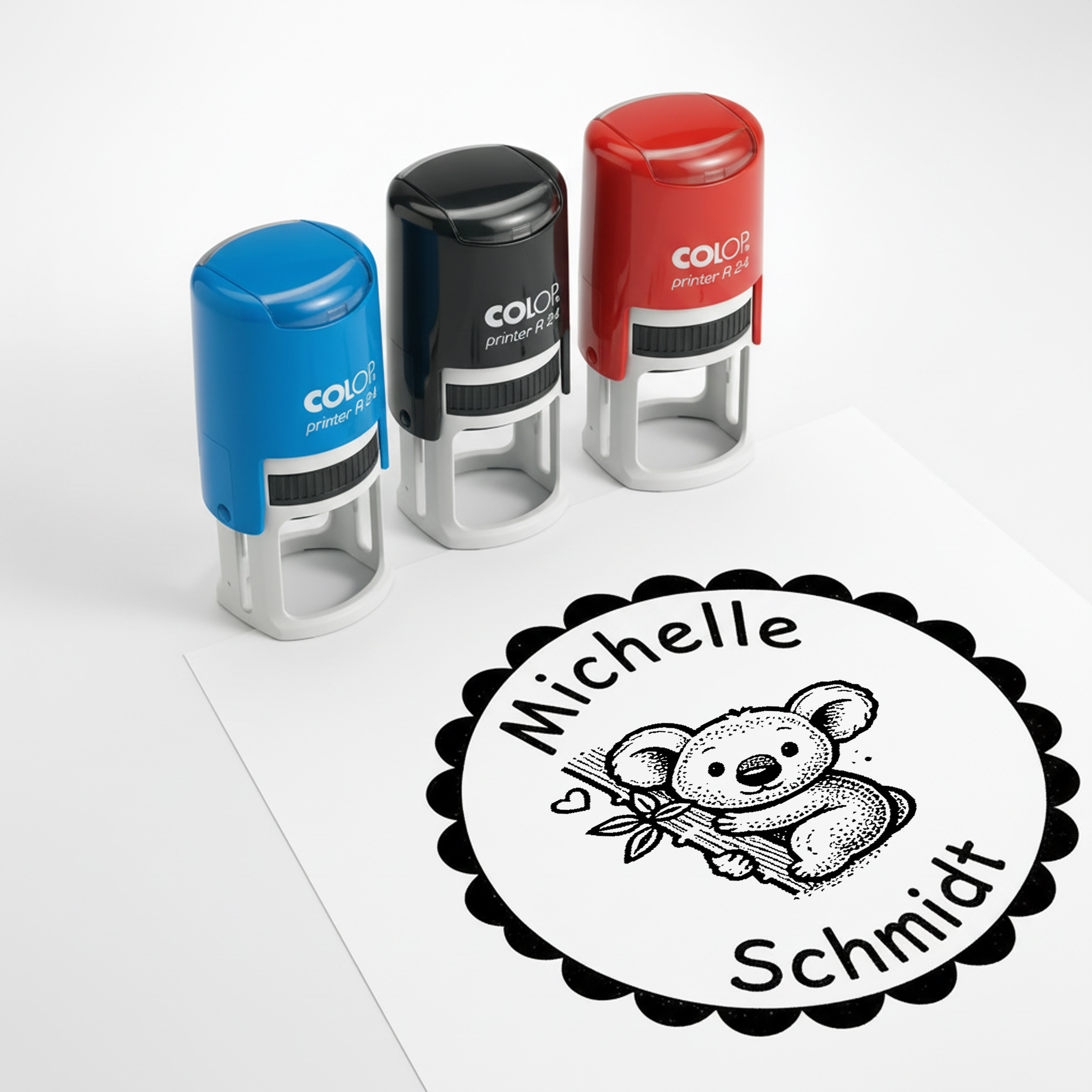 Kinder Namensstempel Koala personalisiert – 24mm – Namensstempel für Schule & Grundschule – Geschenk Schulanfang Einschulung