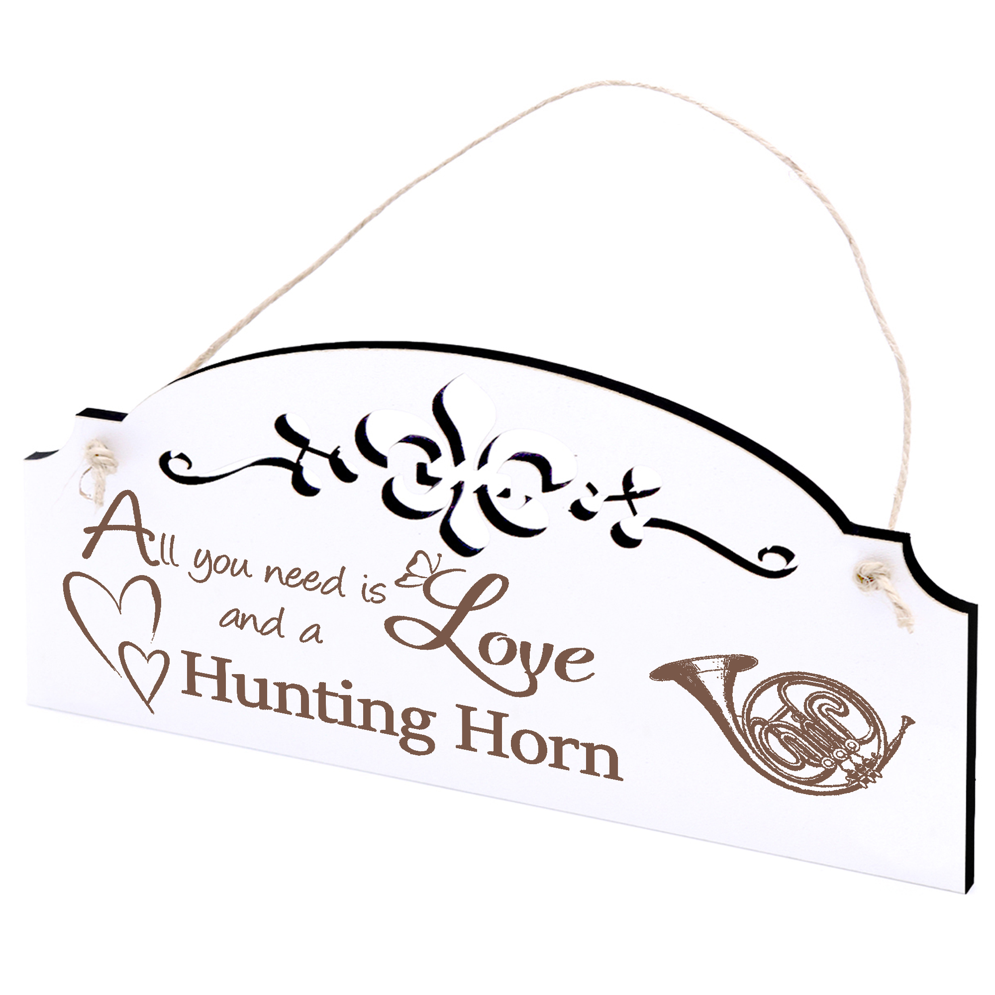 Schild Jagdhorn Deko 20x10cm - All you need is Love and a Hunting Horn - Holz