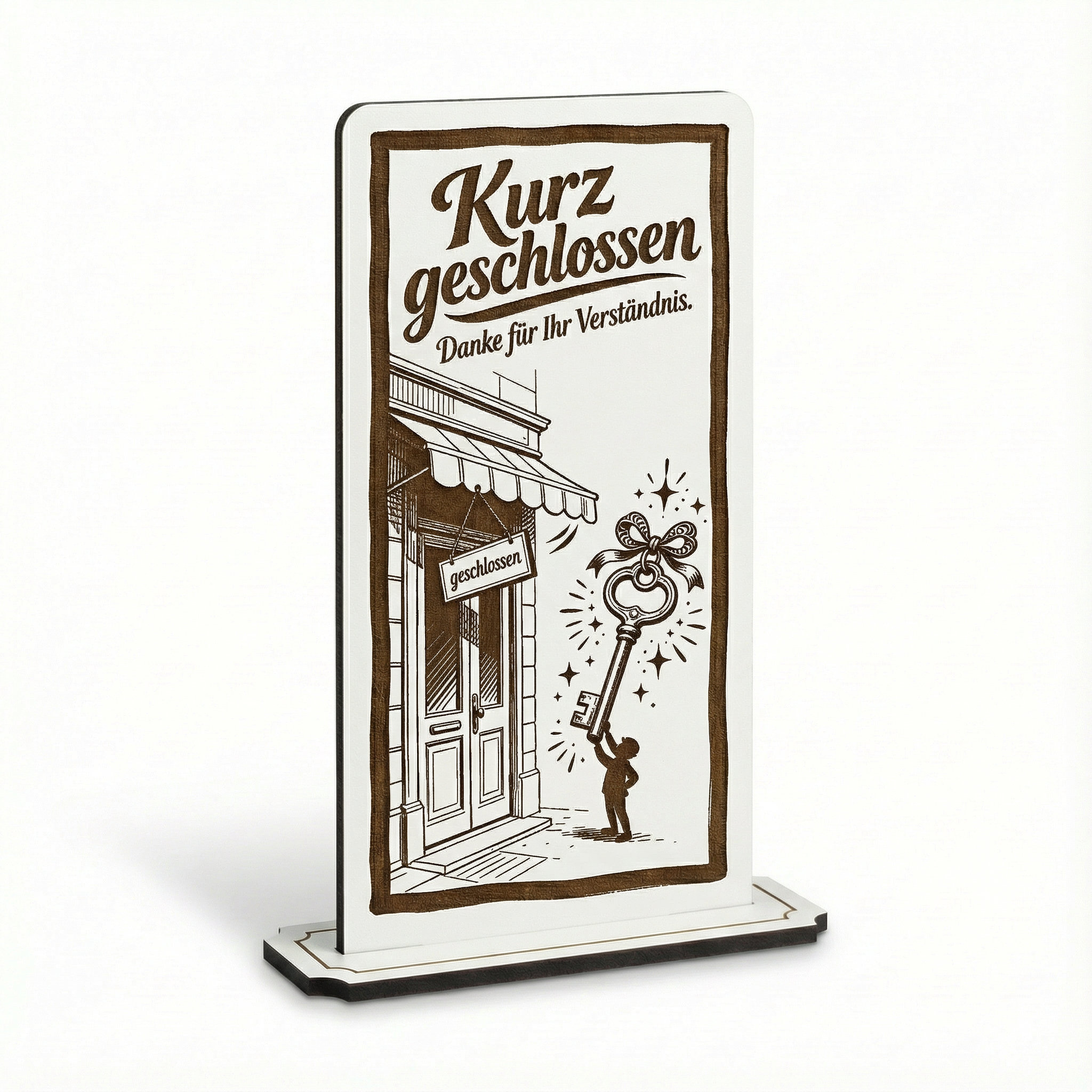 Aufsteller Schild „Kurz geschlossen“ – Tischaufsteller 10x20 cm inkl. Standfuß