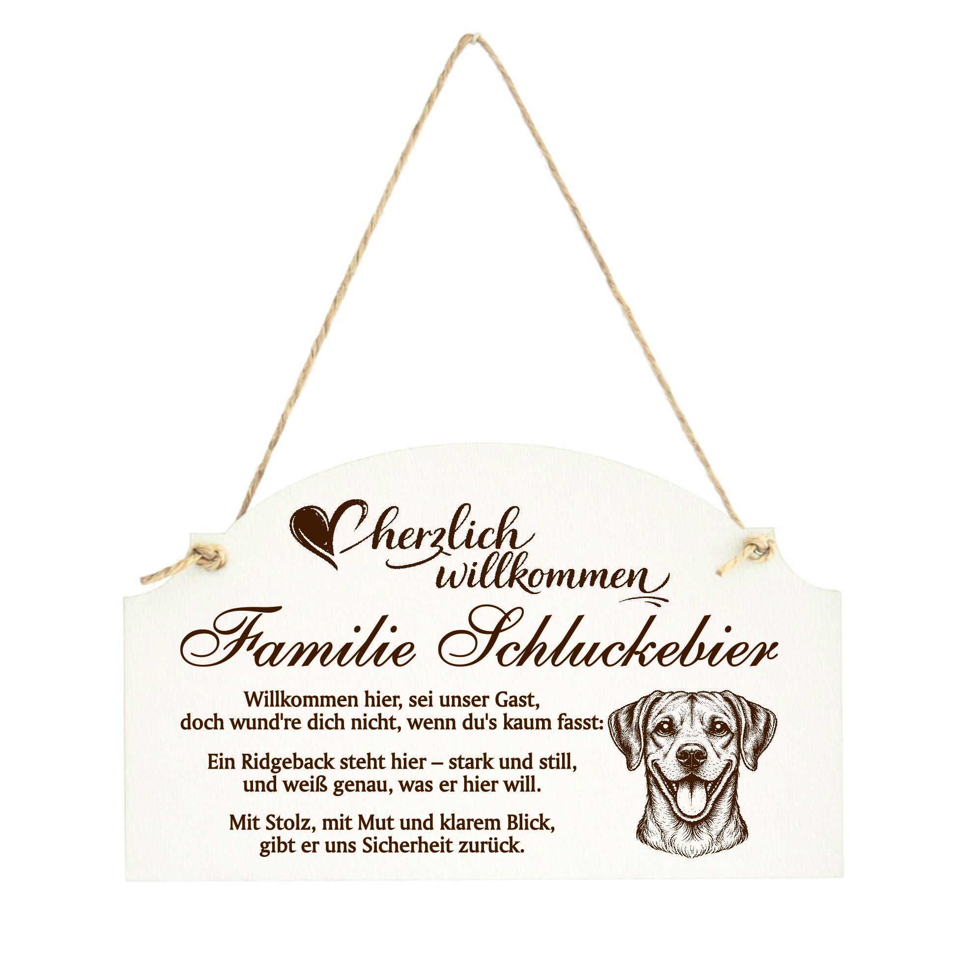Willkommensschild Rhodesian Ridgeback personalisiert - Haustürschild mit Hundespruch - 14 x 8,5 cm