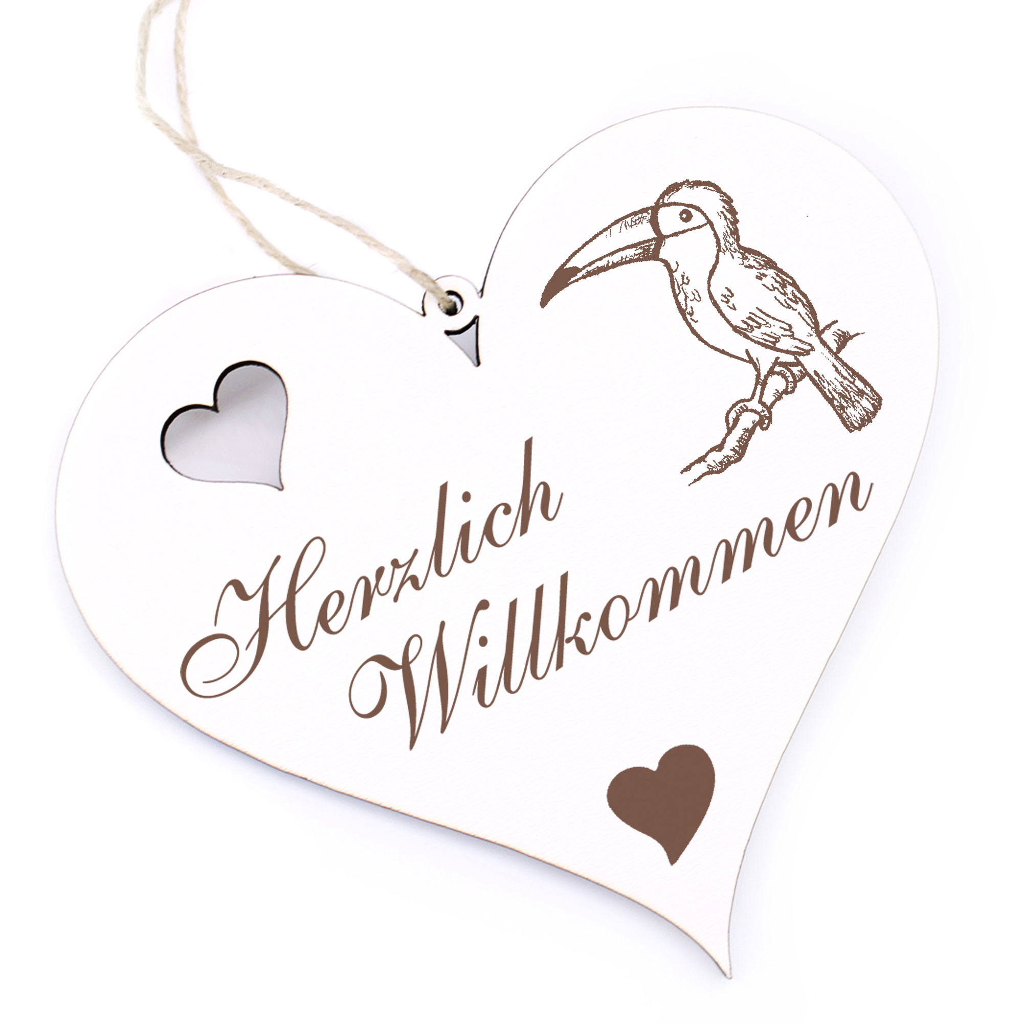 Herzlich Willkommen Schild - Tukan - Deko Herz Holz