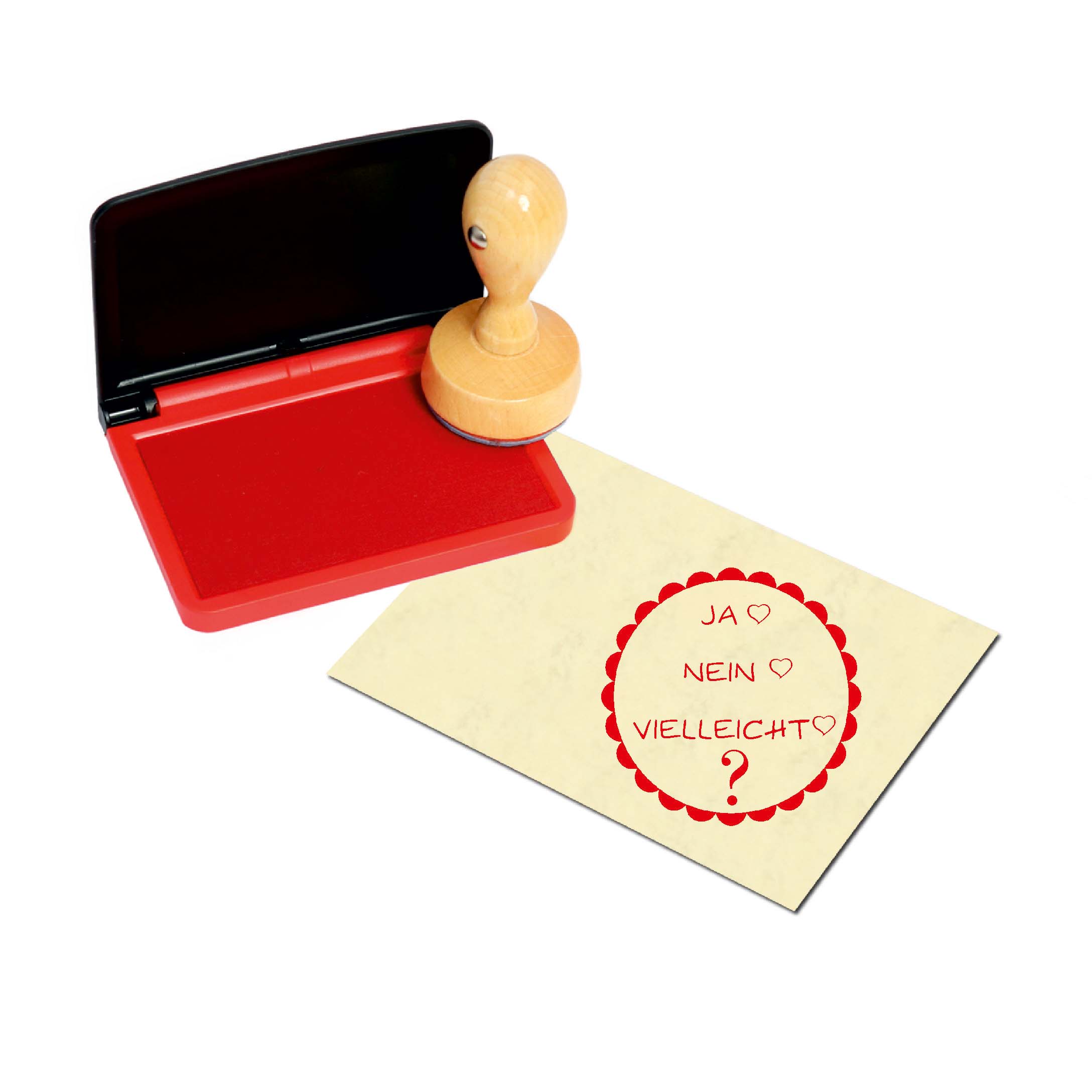Stempel Ja Nein Vielleicht - Herzen - inkl. Stempelkissen rot