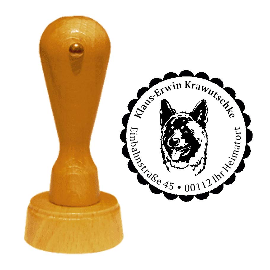 Adressstempel Akita -  Holzstempel personalisiert mit Adresse - Ø 40 mm