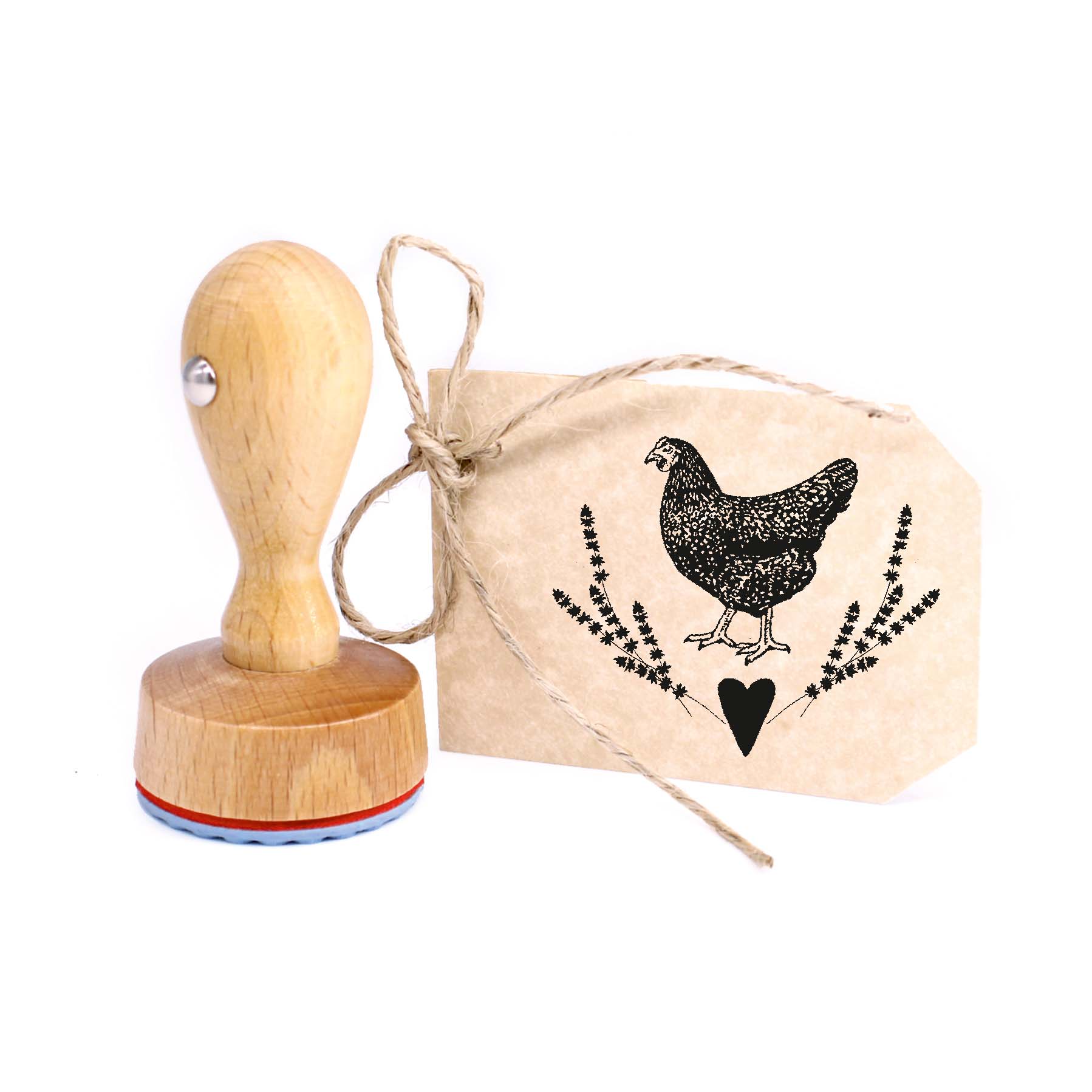 Stempel Huhn mit Gräsern und Herz - Rundstempel Eierstempel klein 19x16mm