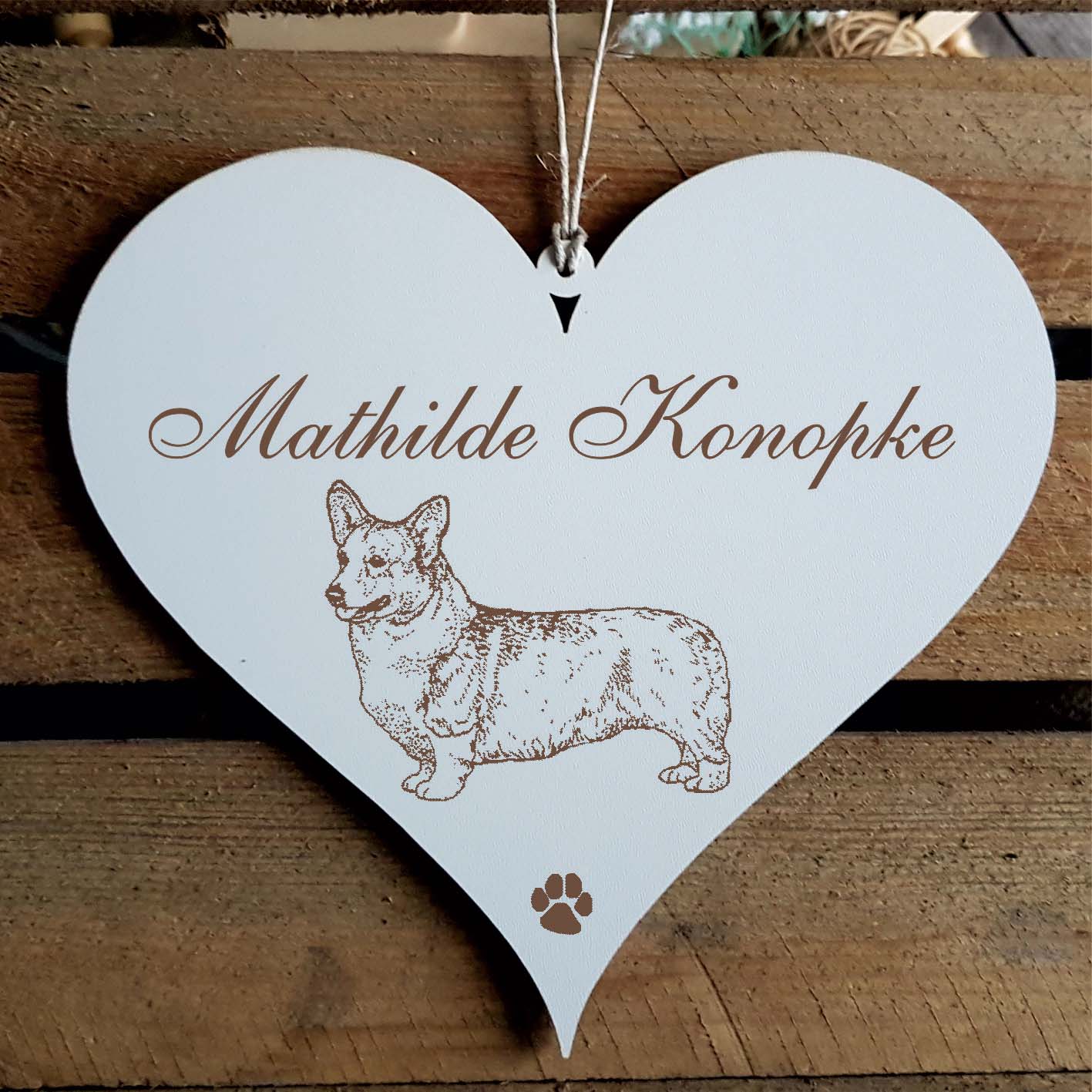 Herz Schild « Welsh Corgi Pembroke » mit Namen - Türschild zum Anhängen
