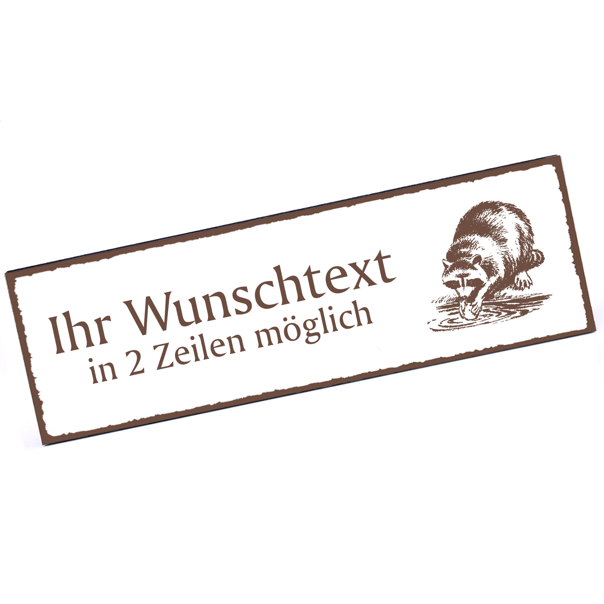 Türschild Waschbär  Namensschild personalisiert mit Gravur - 150mm x 50mm - selbstklebend