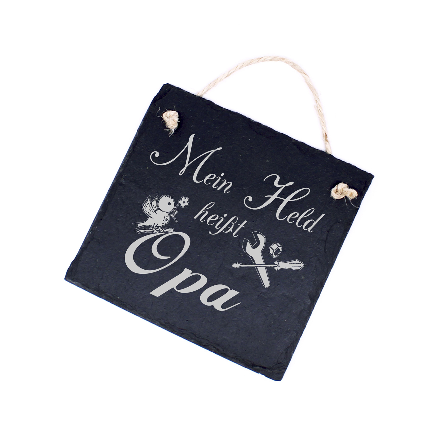 Opa Schild aus Schiefer - mein Opa Held heißt Opa - 11x11cm
