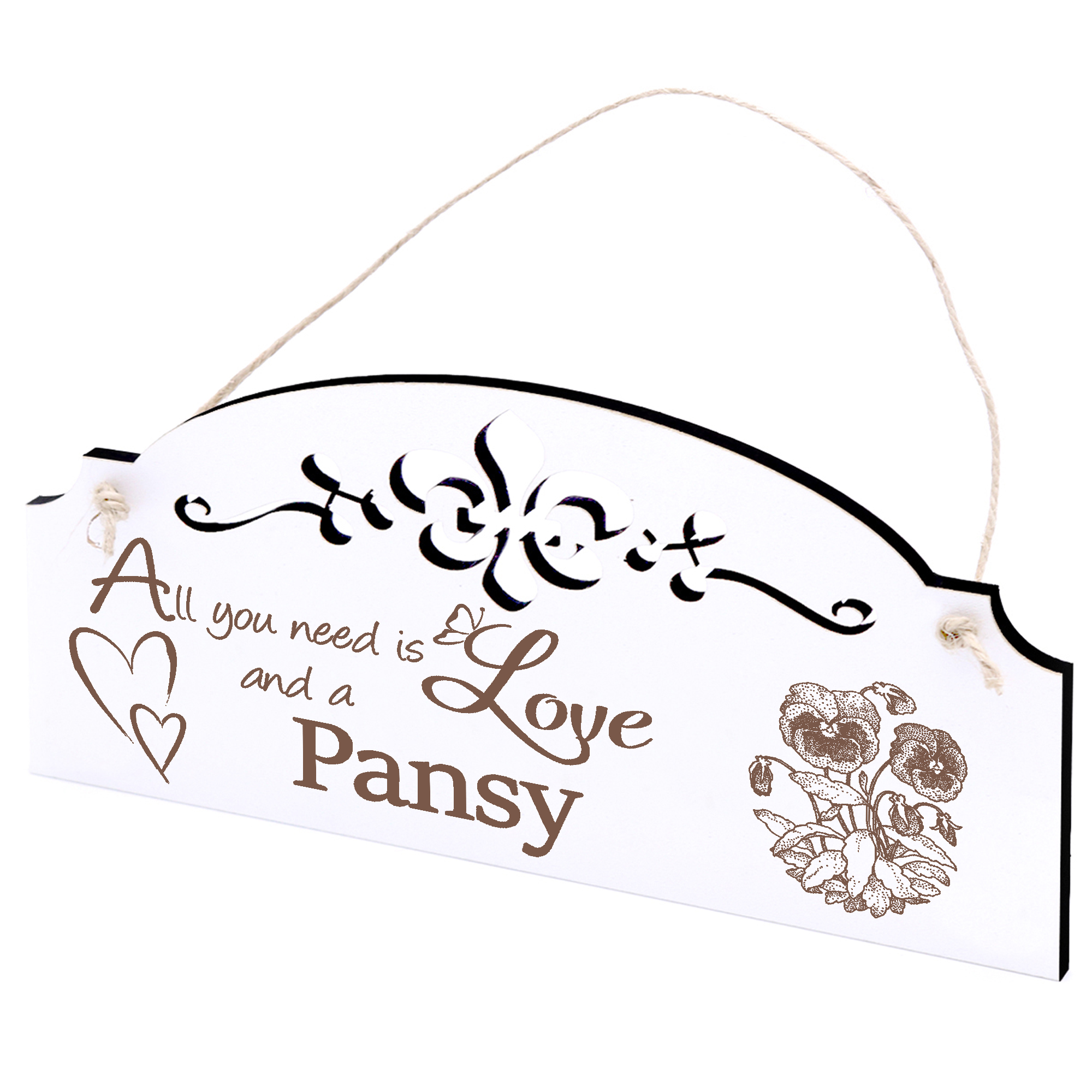 Schild Stiefmütterchen Deko 20x10cm - All you need is Love and a Pansy - Holz