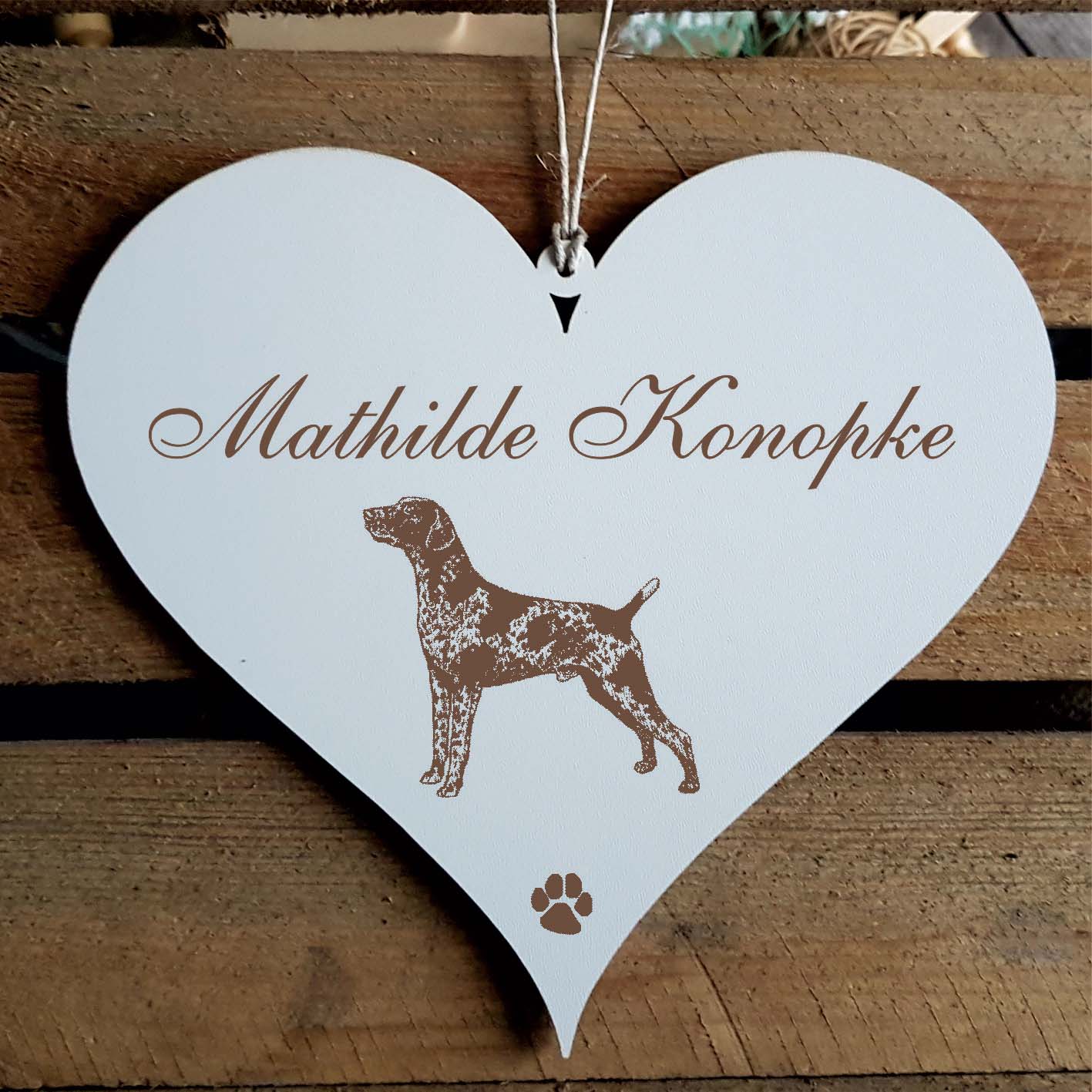 Herz Schild « German Shorthaired Pointer » mit Namen - Türschild zum Anhängen