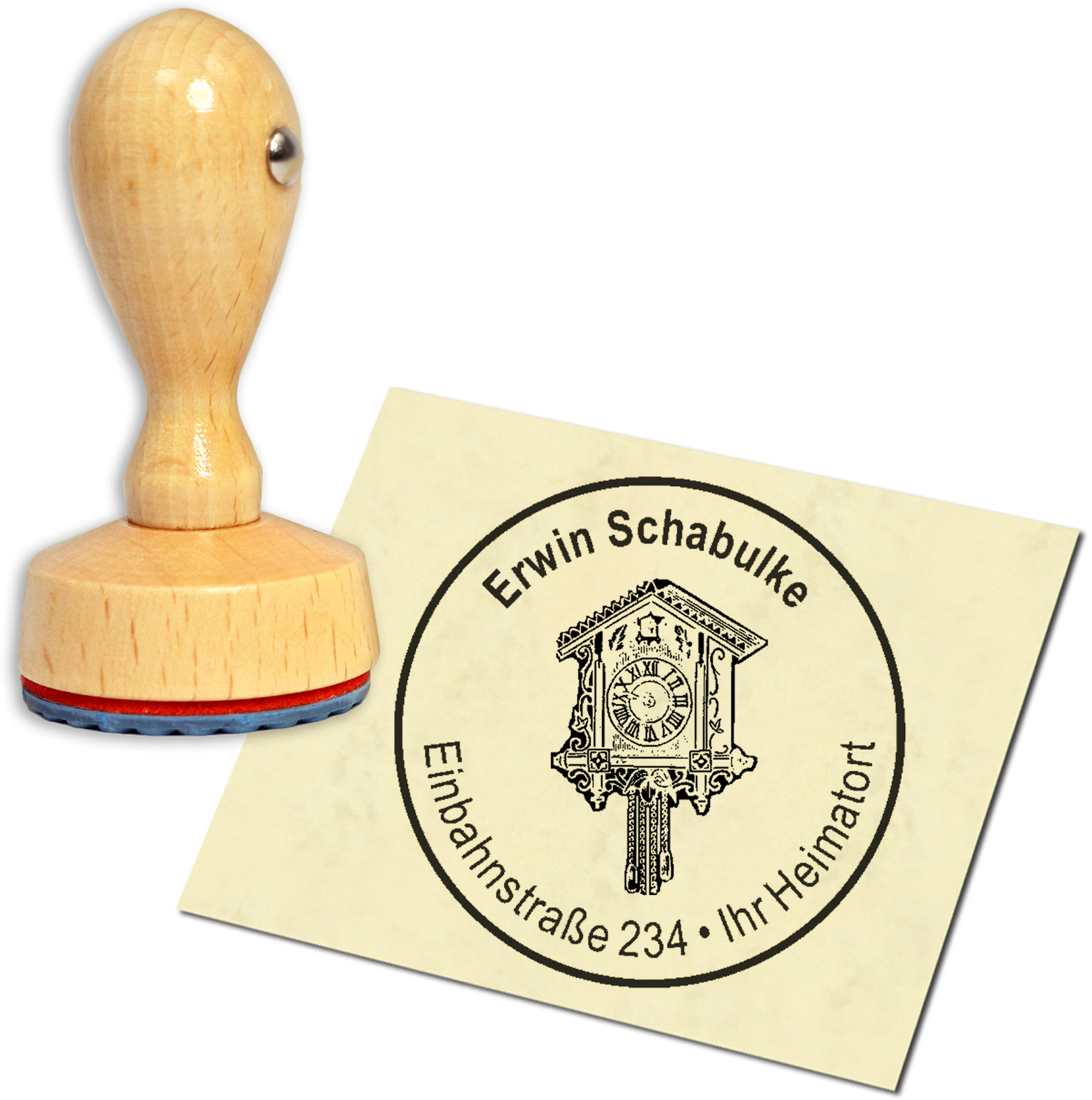 Stempel Adressstempel Holzstempel - Kuckucksuhr - rund 40mm