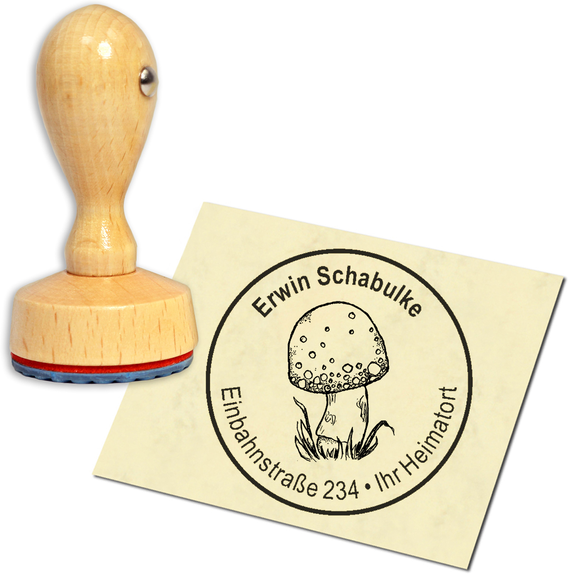 Stempel Adressstempel Holzstempel - kleiner Fliegenpilz - rund 40mm