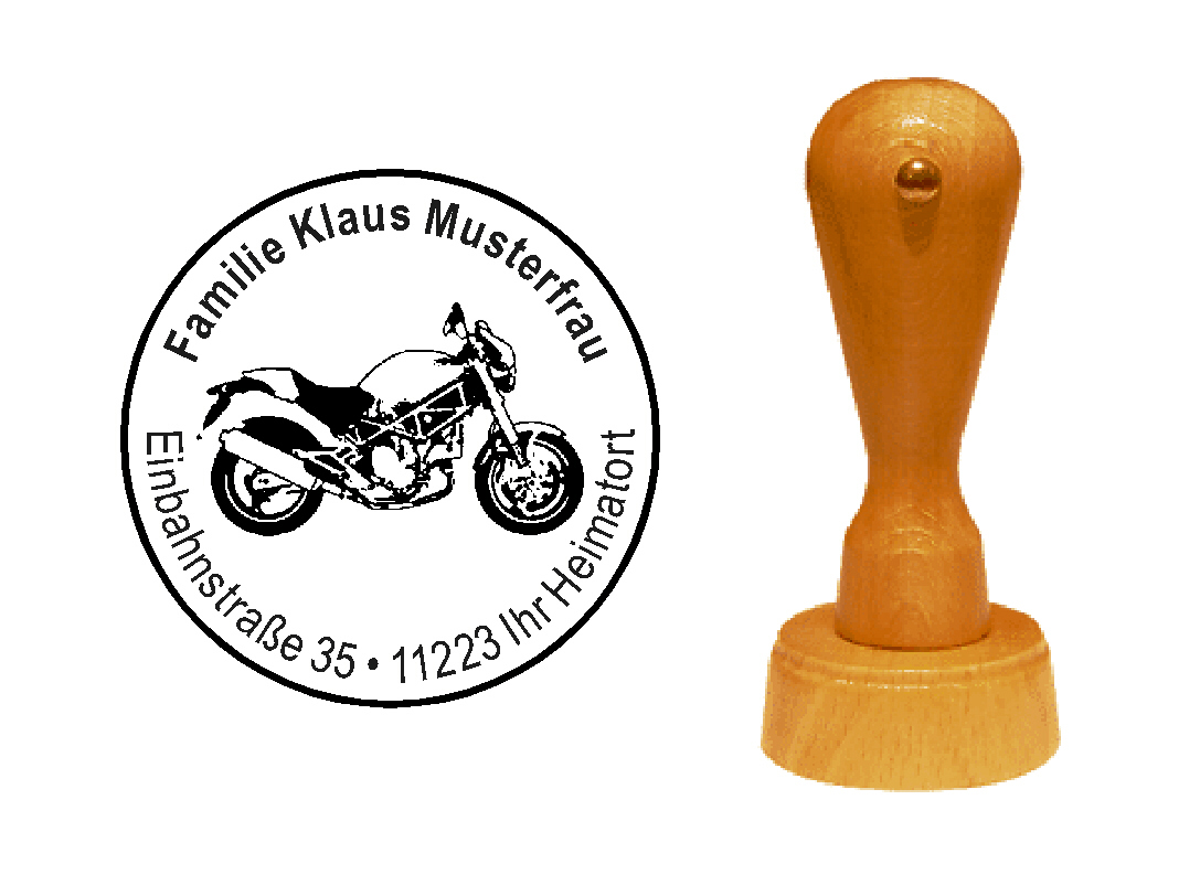 « Motorrad 5 » Holzstempel mit persönlichem Wunschtext
