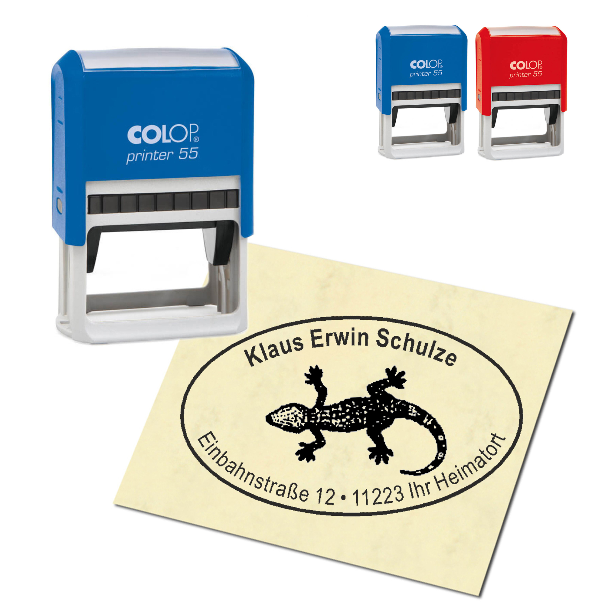 Adressstempel personalisiert Stempel - Gecko - oval 59 x 39 mm