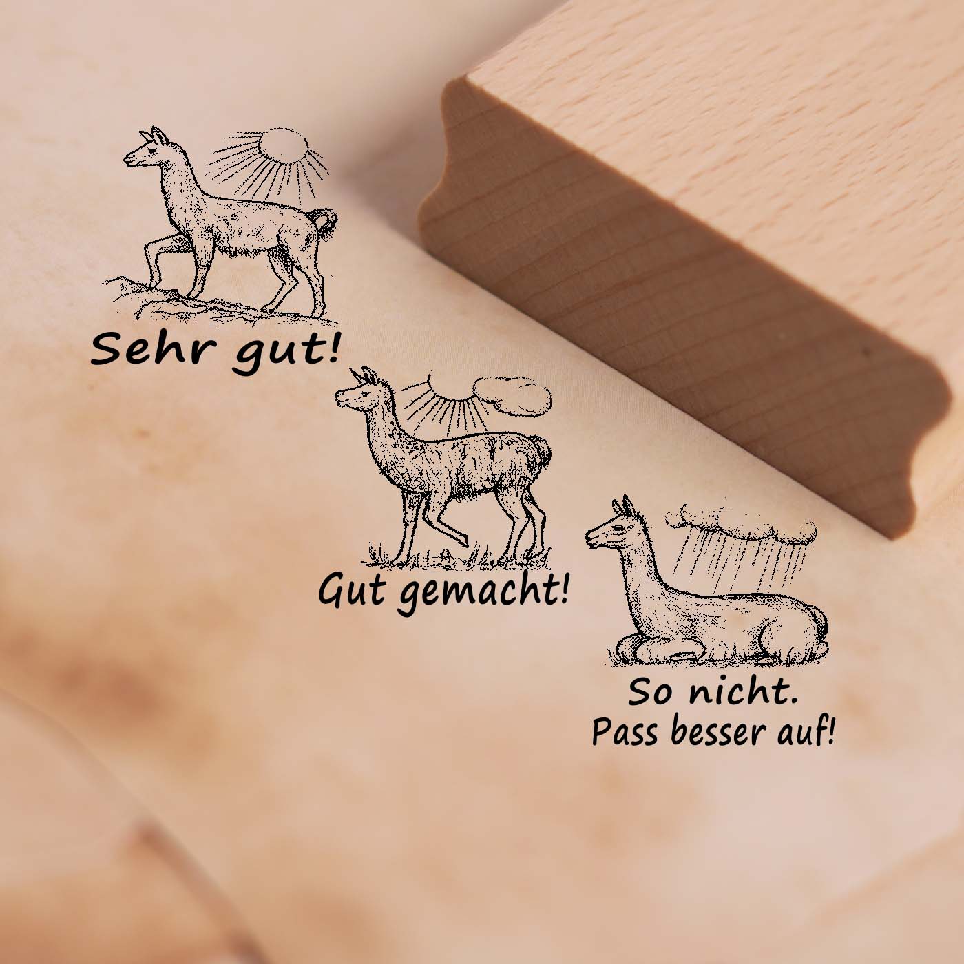Lehrerstempel Lama im Set - 3 Motivstempel mit Spruch und Motiv für Schule ca. 28 x 28 mm