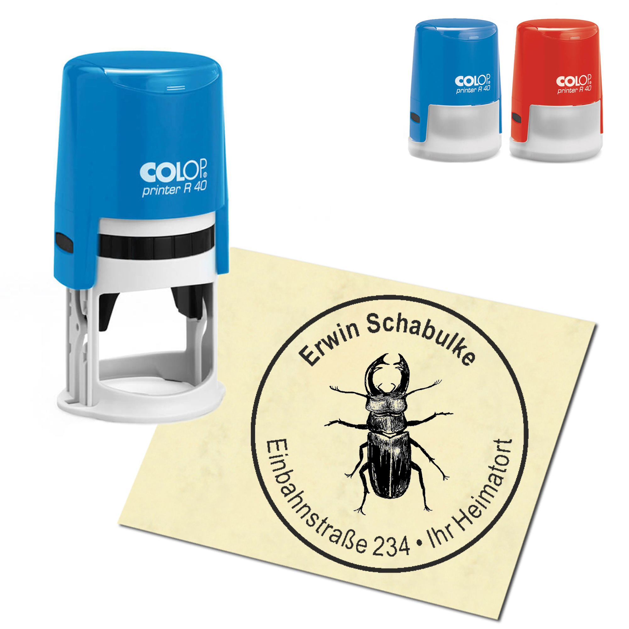 Stempel Adressstempel personalisiert - Hirschkäfer - rund &empty; 40mm