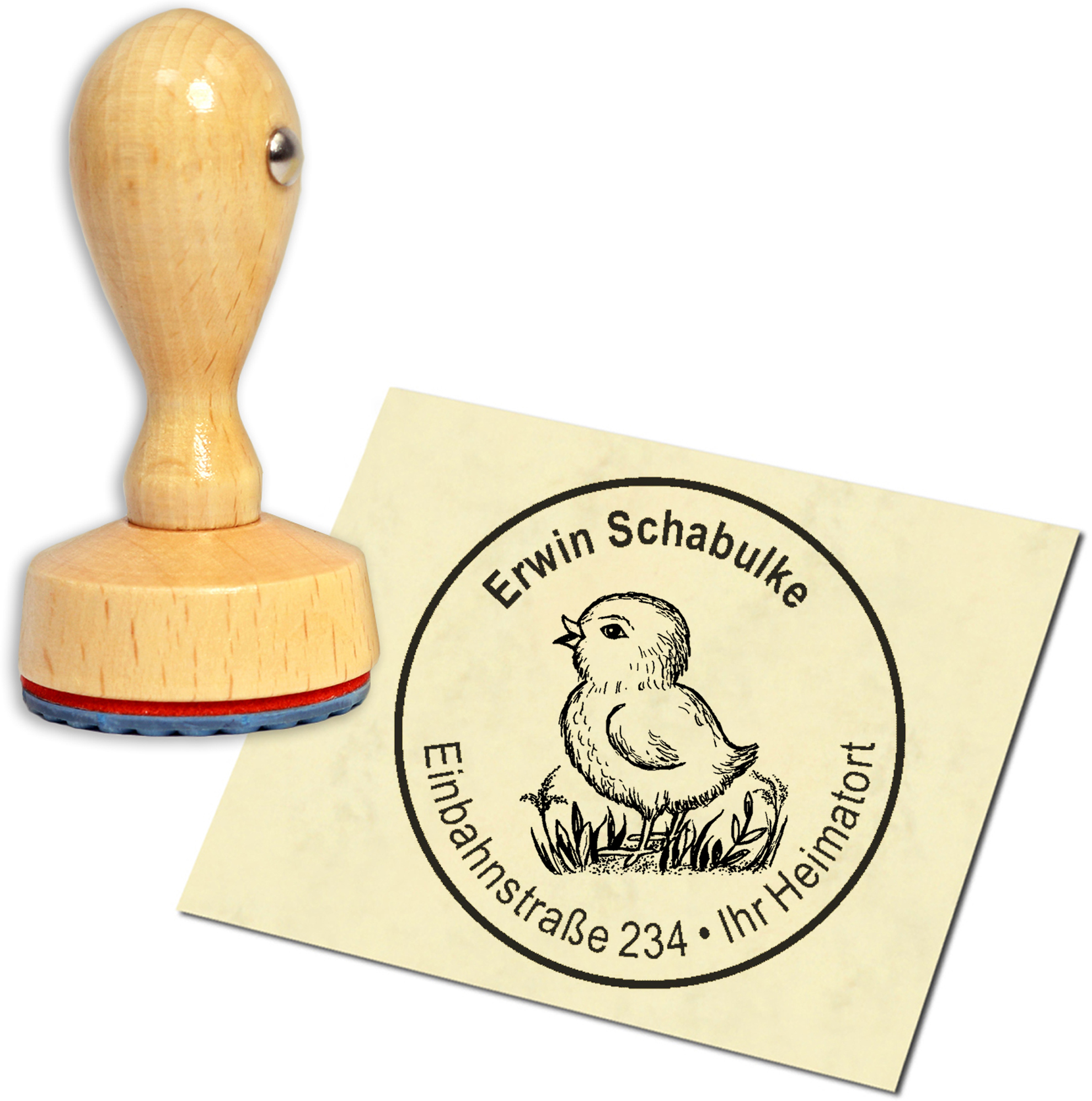 Stempel Adressstempel Holzstempel - Küken - rund 40mm