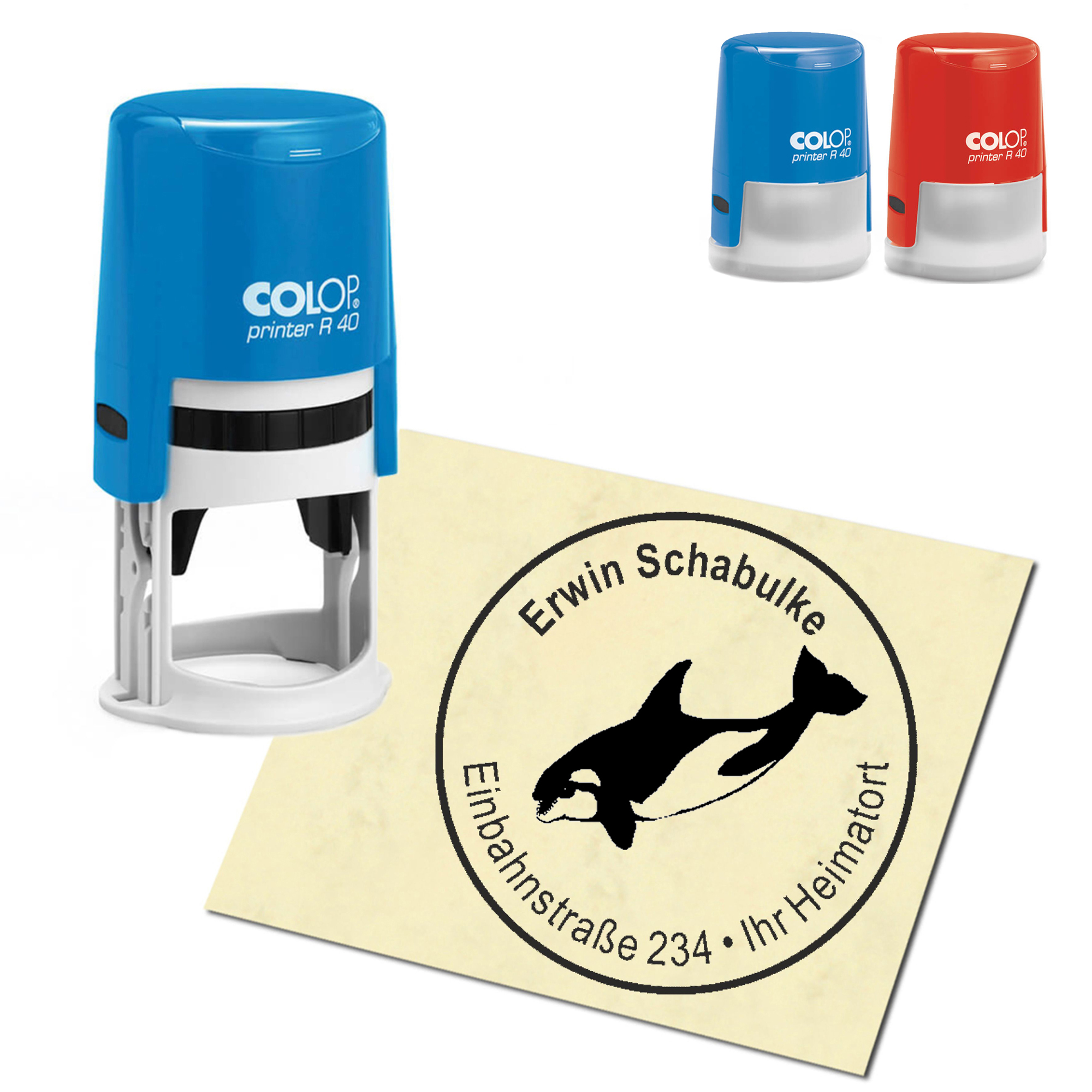 Stempel Adressstempel personalisiert - Orca Schwertwal - rund &empty; 40mm