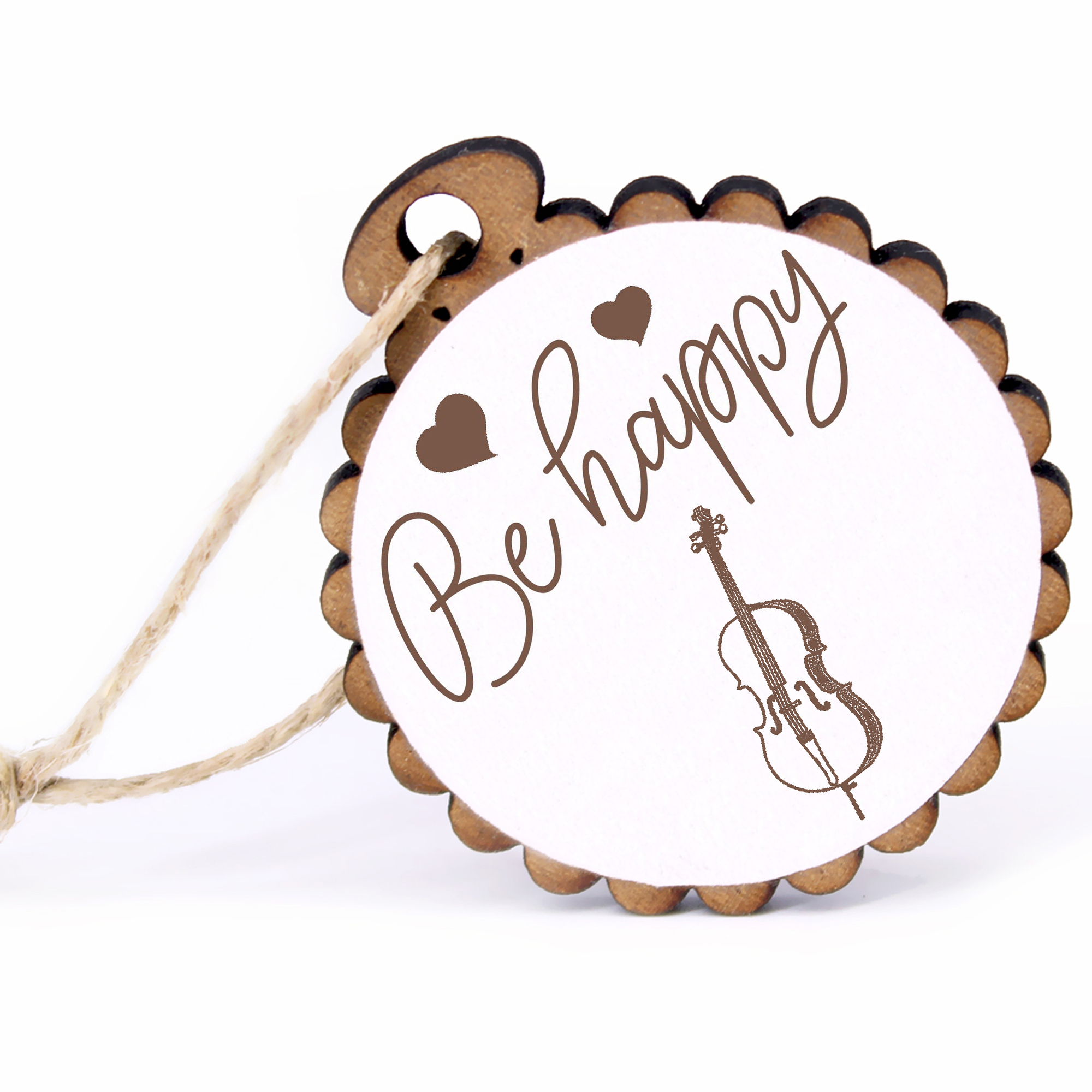 Geschenkanhänger - Be Happy Cello -  Holz Ø-5cm - mit Juteband