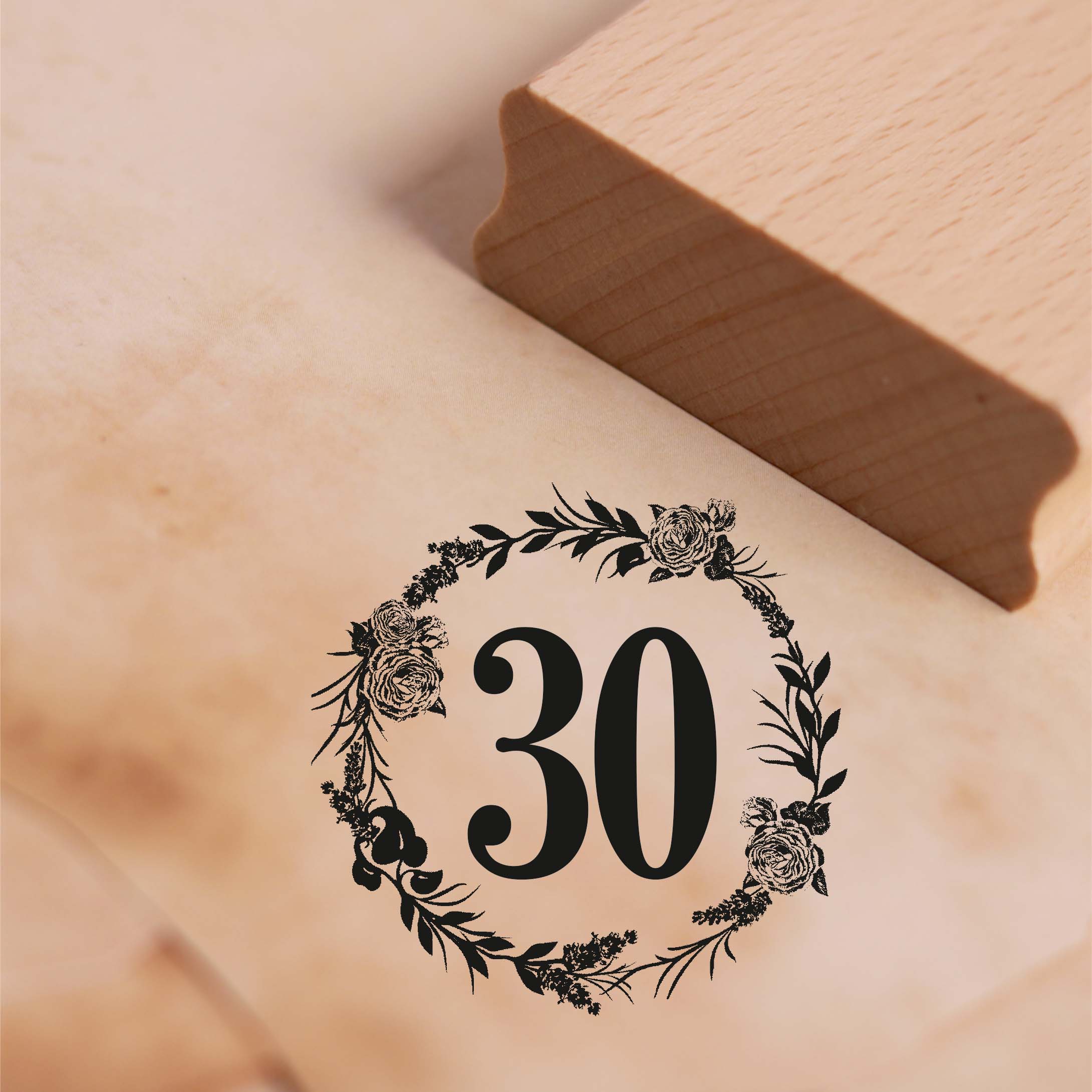Motivstempel Jubiläum 30 Jahre Geburtstag Vintage Kranz Rosen Stempel 48 x 48 mm
