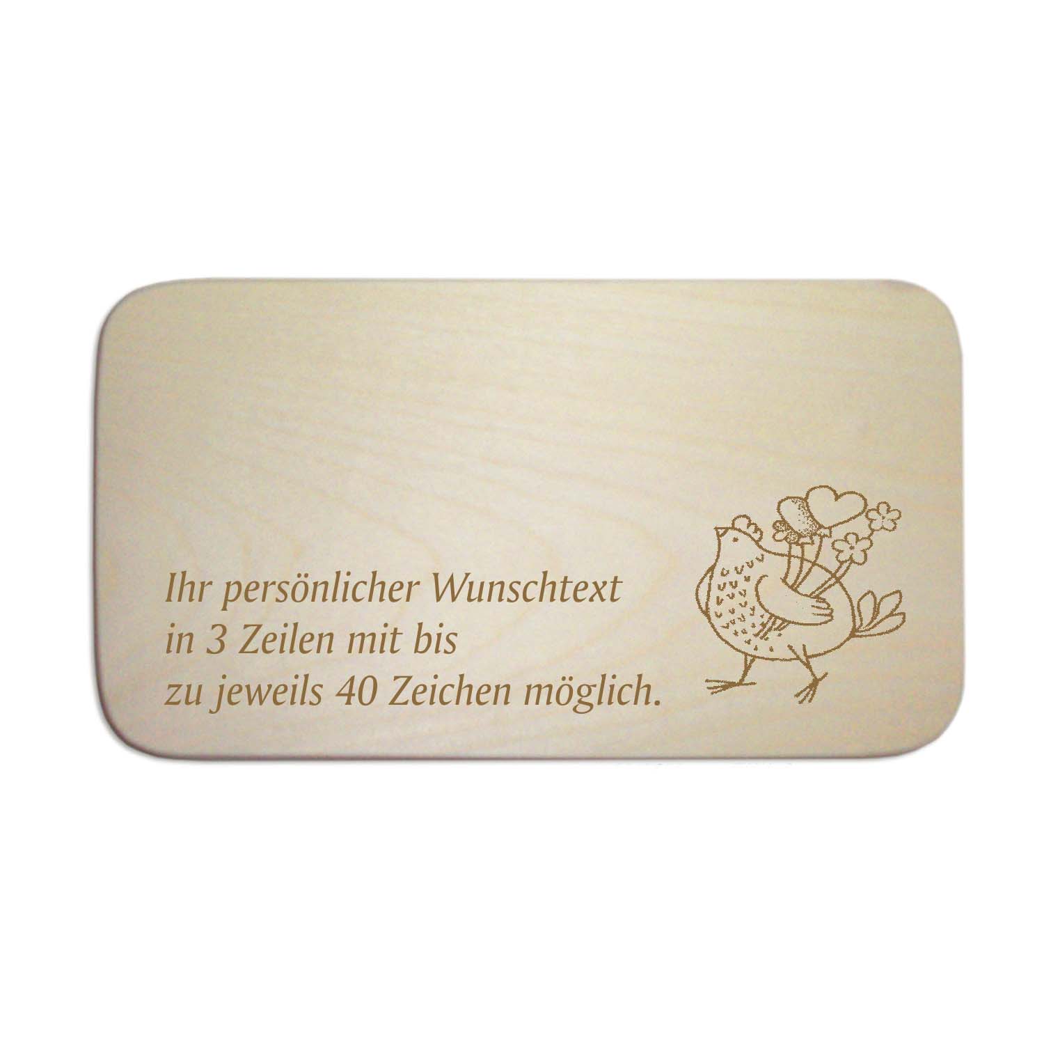 Frühstücksbrettchen « Huhn mit Herzen » mit Wunschgravur